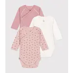 Petit Bateau Lot de 3 Bodies Croisés Filles Manches Longues En Coton Bio