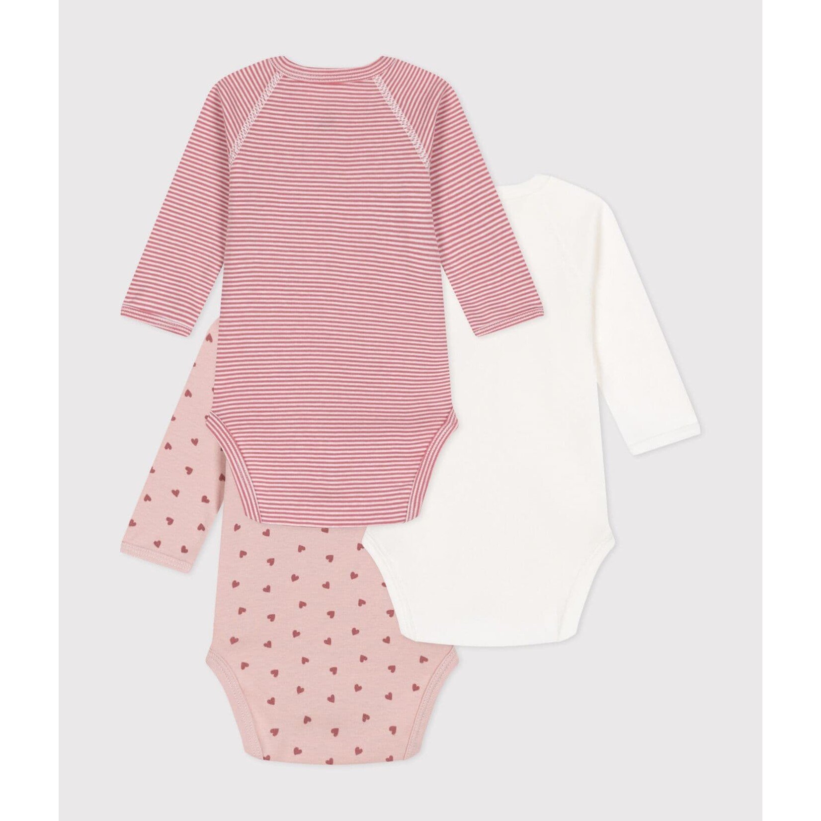 Petit Bateau Lot de 3 Bodies Croisés Filles Manches Longues En Coton Bio