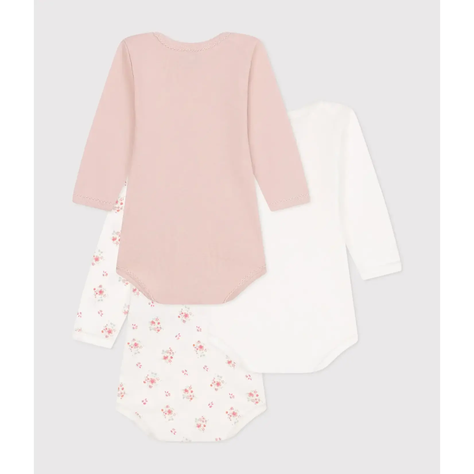 Petit Bateau Lot de 3 Bodies Fille Fleuris Manches Longues En Coton Bio