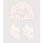 Petit Bateau Lot De Bonnet Et Chaussons Bébé Coeurs Rouges En Coton Bio