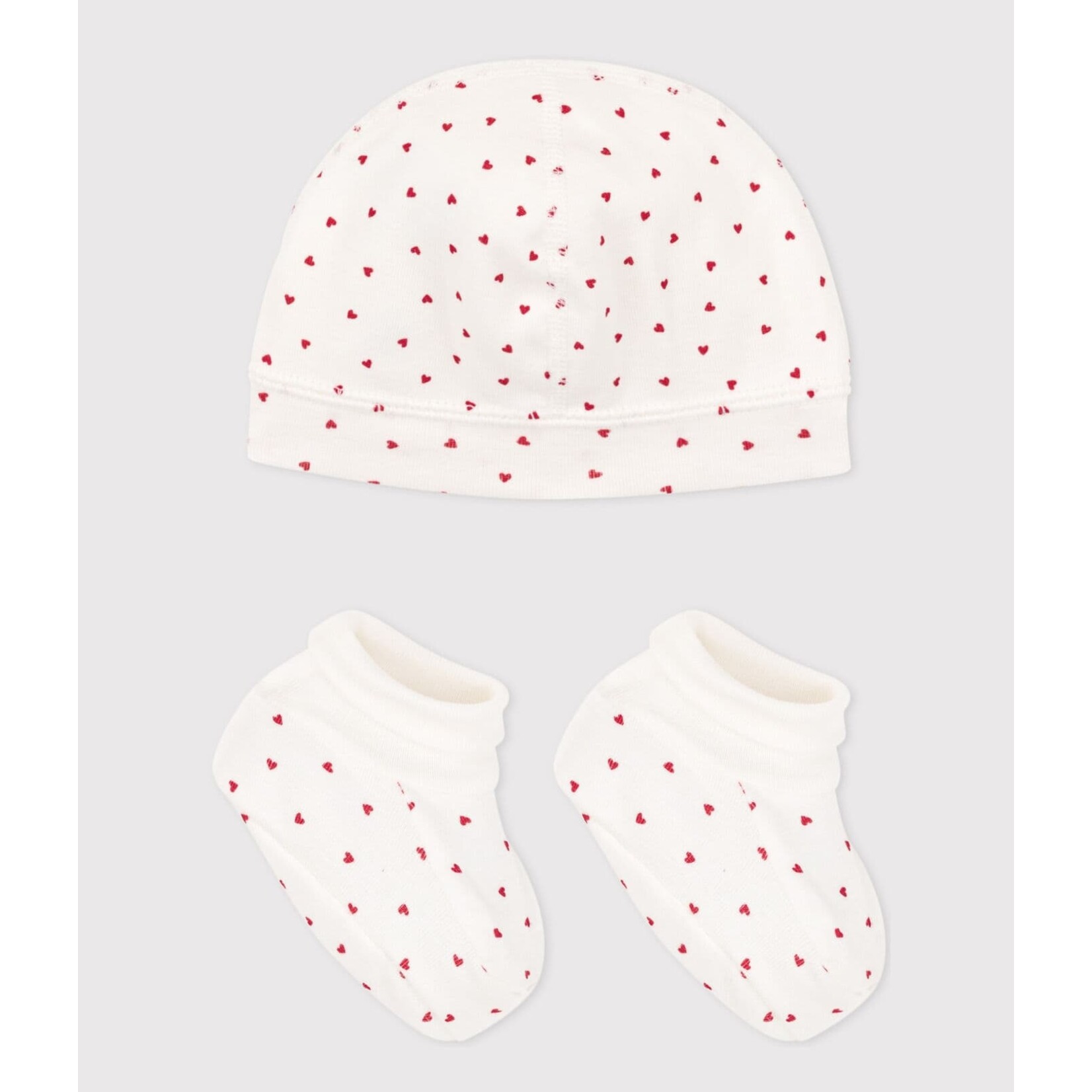 Petit Bateau Lot De Bonnet Et Chaussons Bébé Coeurs Rouges En Coton Bio