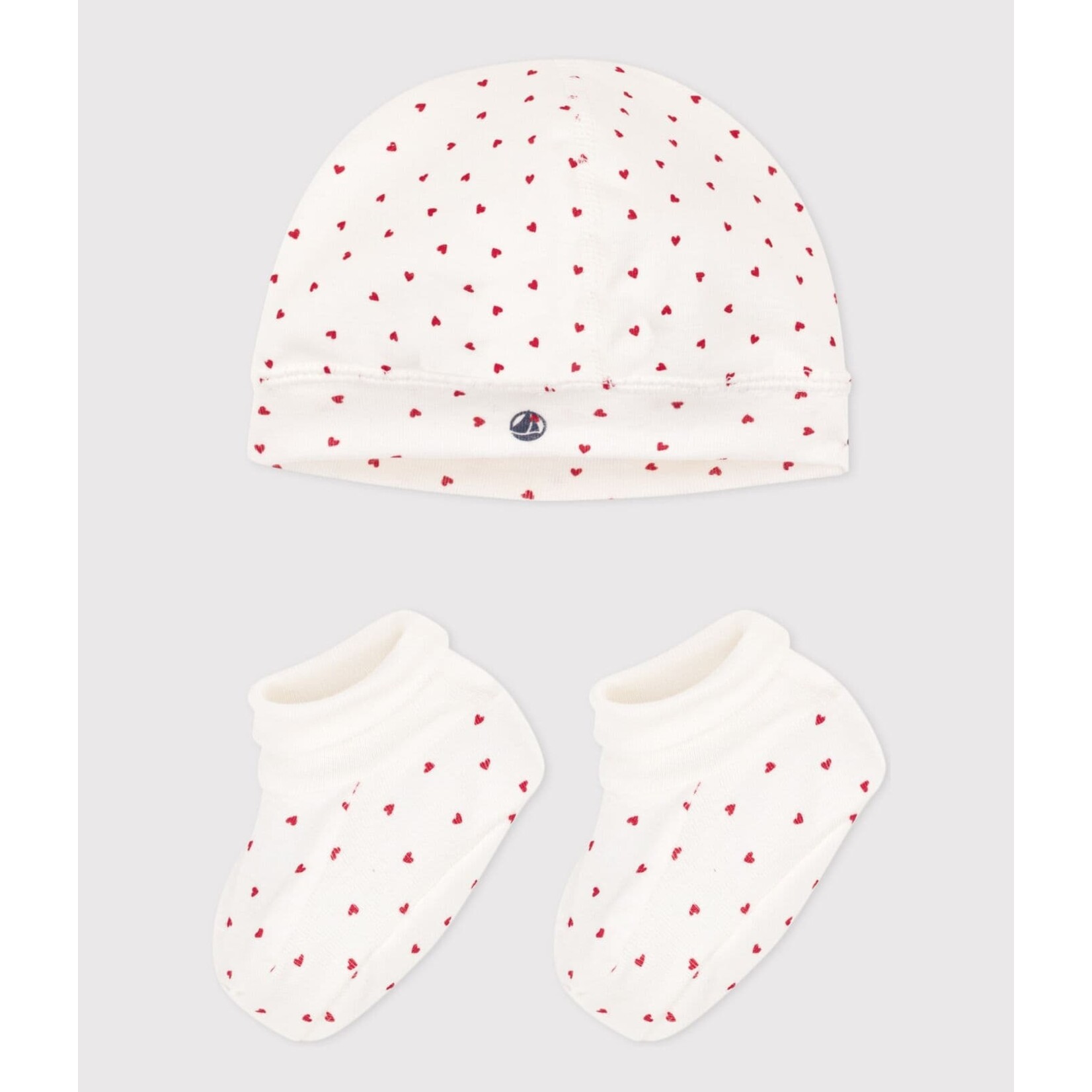 Petit Bateau Lot De Bonnet Et Chaussons Bébé Coeurs Rouges En Coton Bio