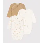 Petit Bateau Lot de 3 Bodies Croisés Bébé Manches Longues En Coton Bio Blanc  Moutarde