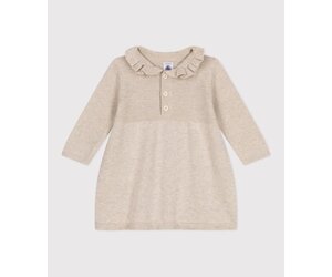 Petit Bateau Robe Manches Longues Bébé Fille - Bi-Matière Tubique Matelassé Et Jersey Rayé
