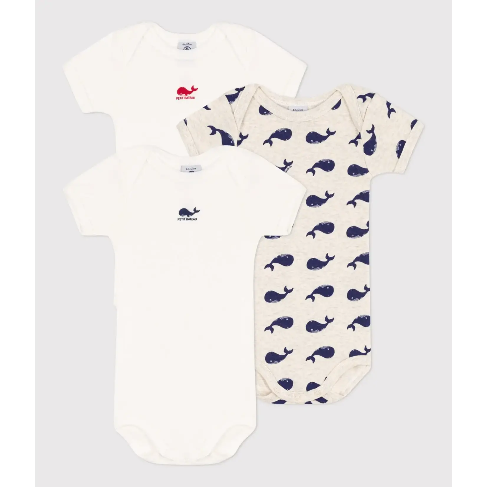 Petit Bateau Lot 3 Bodies Manches Courtes Baleines