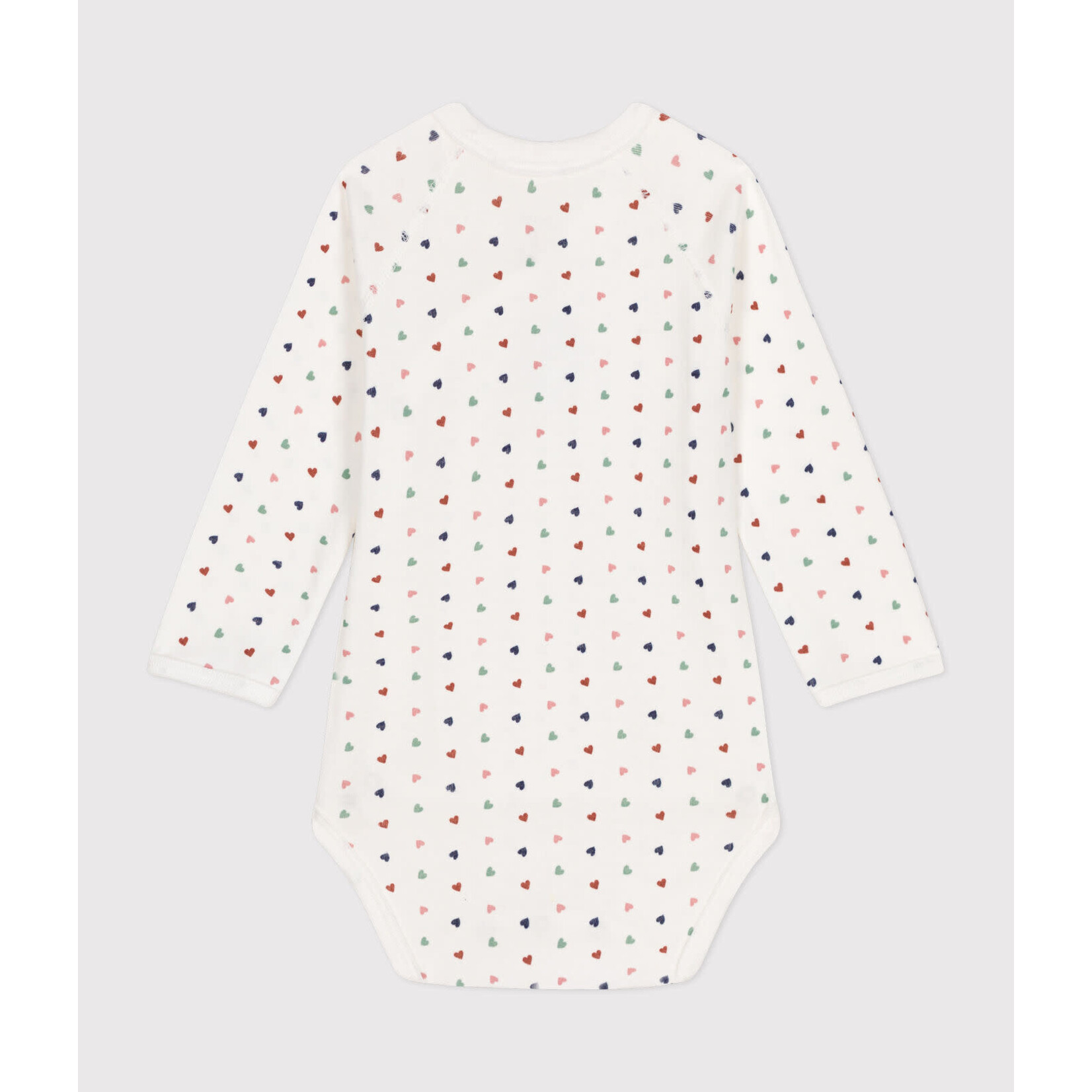 Petit Bateau Body Croisé Manches Longues Coton Bébé Ligné Blanc Coeurs Multico