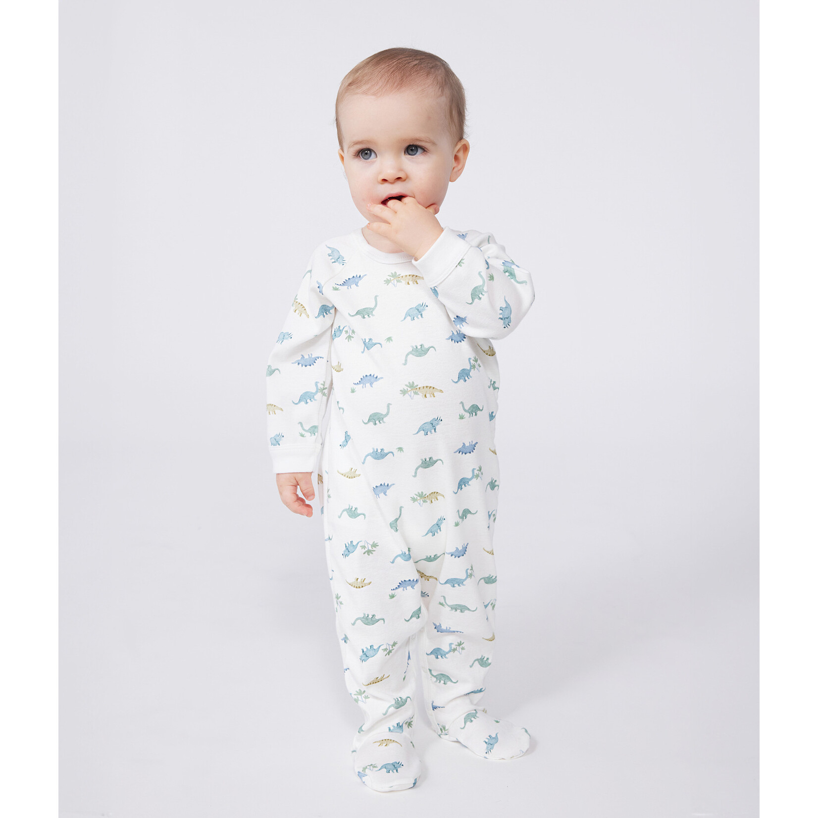 Petit Bateau Dors Bien Pyjama Avec Pieds Garçon Bébé Hiver Coton Bio Dinosaures