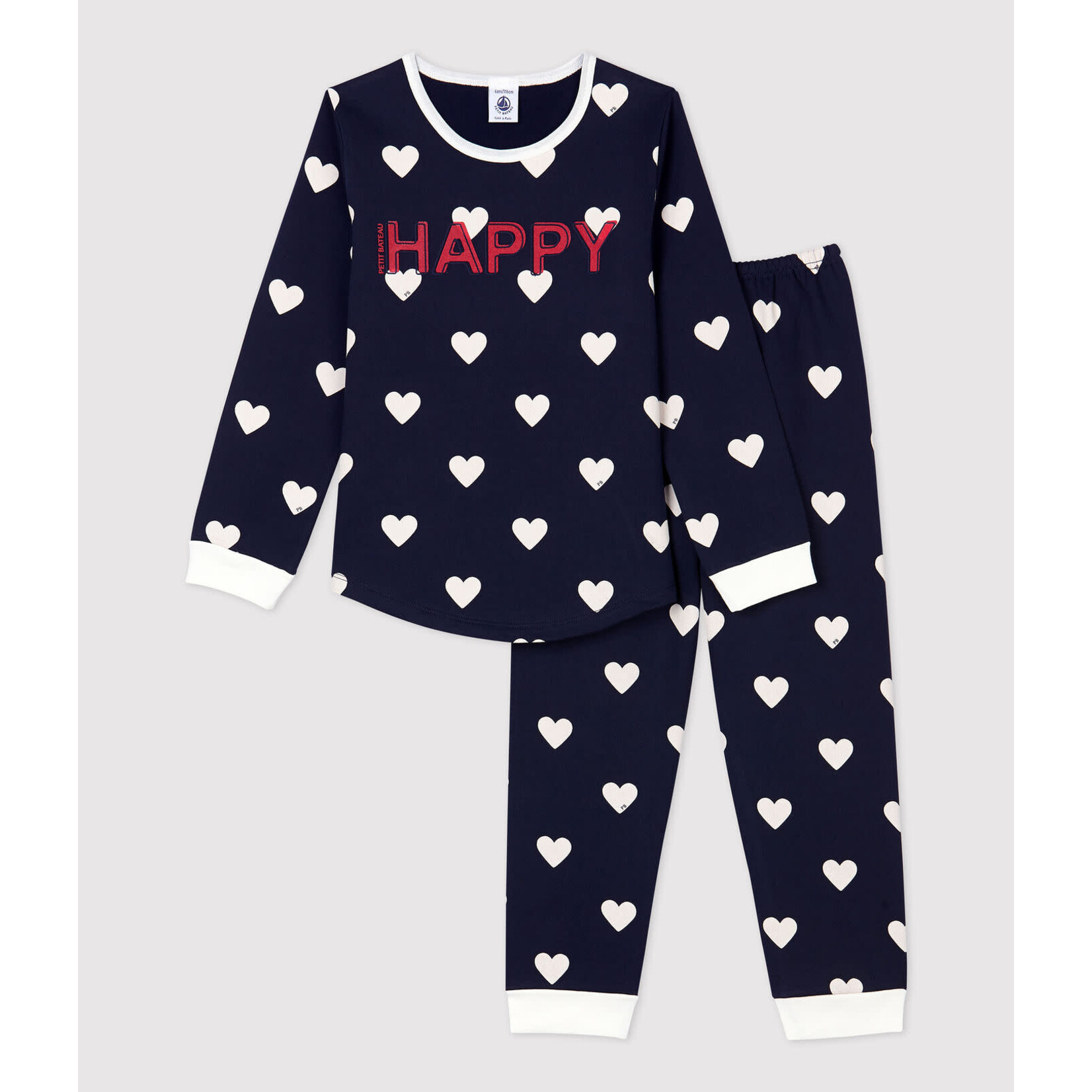 Petit Bateau Pyjama mixte hiver cœurs en molleton smoking marshmallow