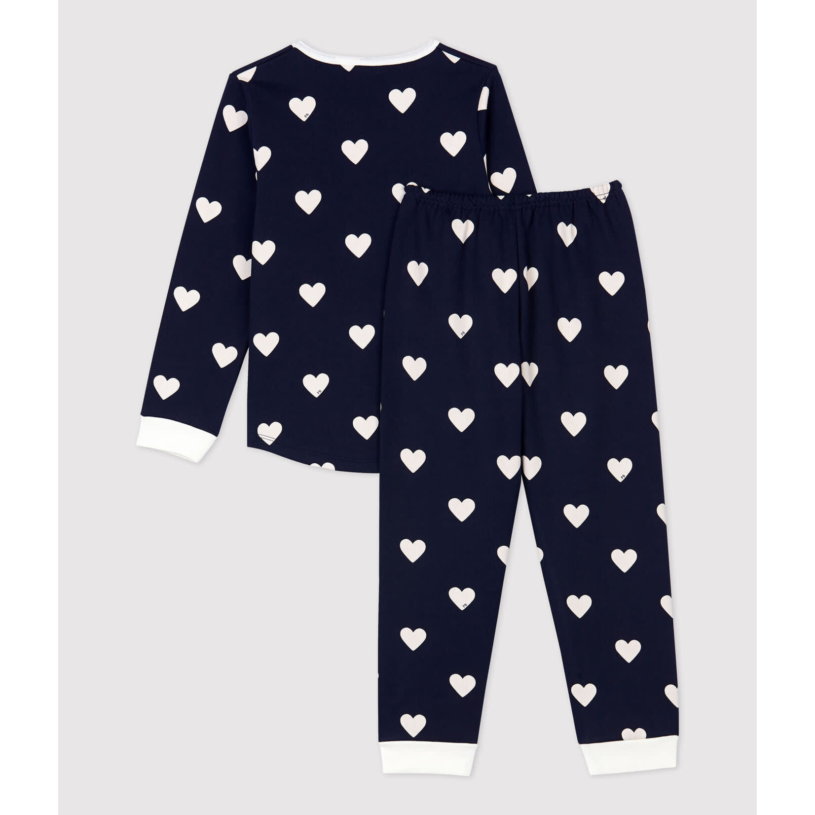 Petit Bateau Pyjama mixte hiver cœurs en molleton smoking marshmallow