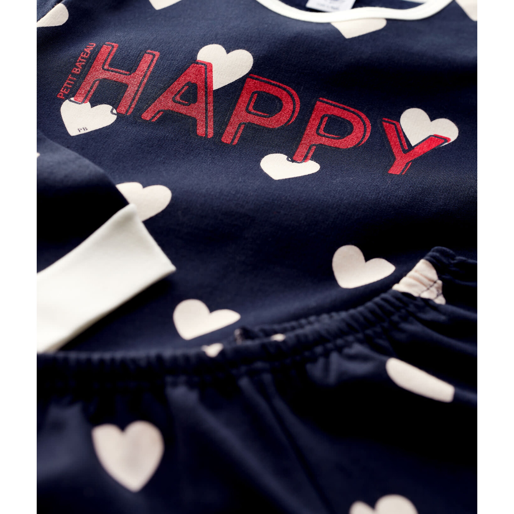 Petit Bateau Pyjama mixte hiver cœurs en molleton smoking marshmallow