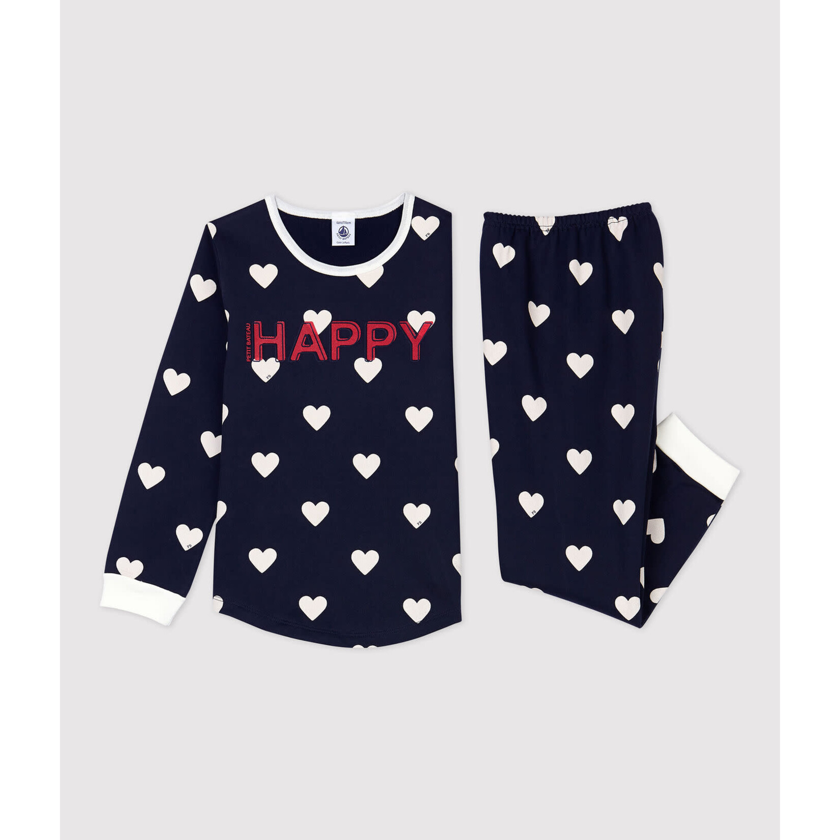 Petit Bateau Pyjama mixte hiver cœurs en molleton smoking marshmallow