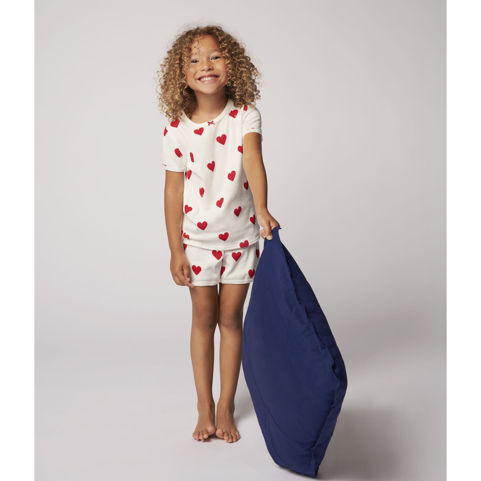 Petit Bateau Pyjacourt été coeur fille coton blanc marshmallow rouge terkuit