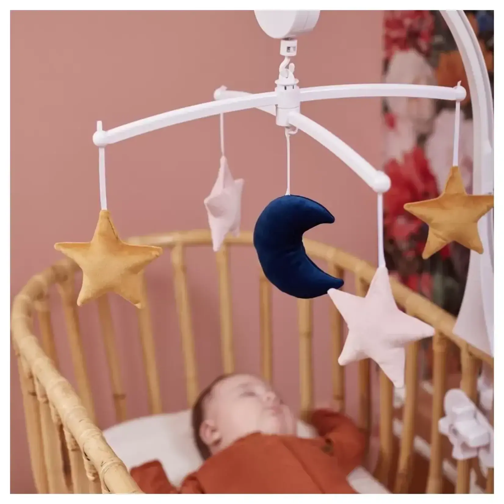 Pouce et Lina Mobile musical lune Lune étoiles velvet rose