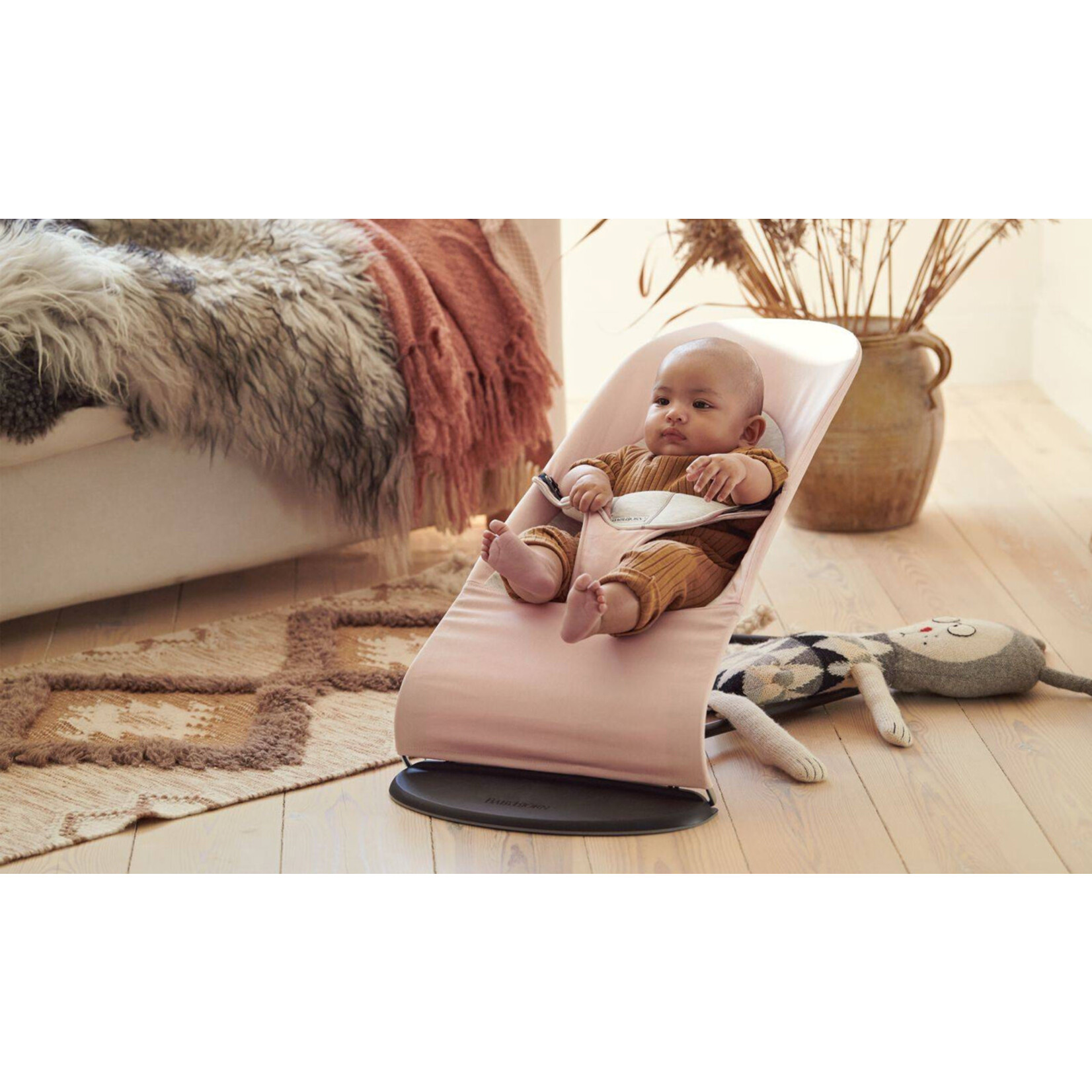 Babybjorn Transat Balance Soft Cadre Noir Coton Jersey Rose Clair Gris