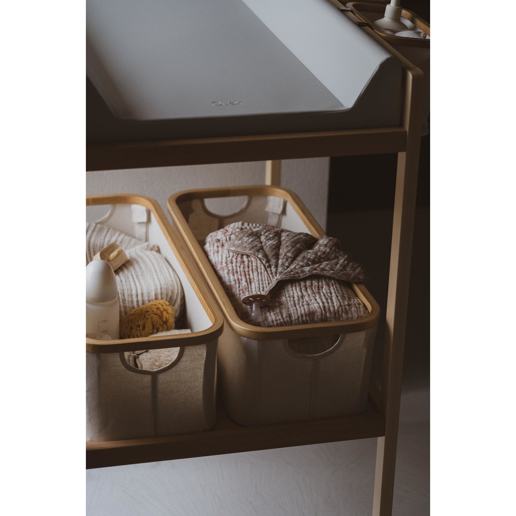 Quax Panier Coton Bambou Table à Langer Beige Naturel - Noir 60x24x18