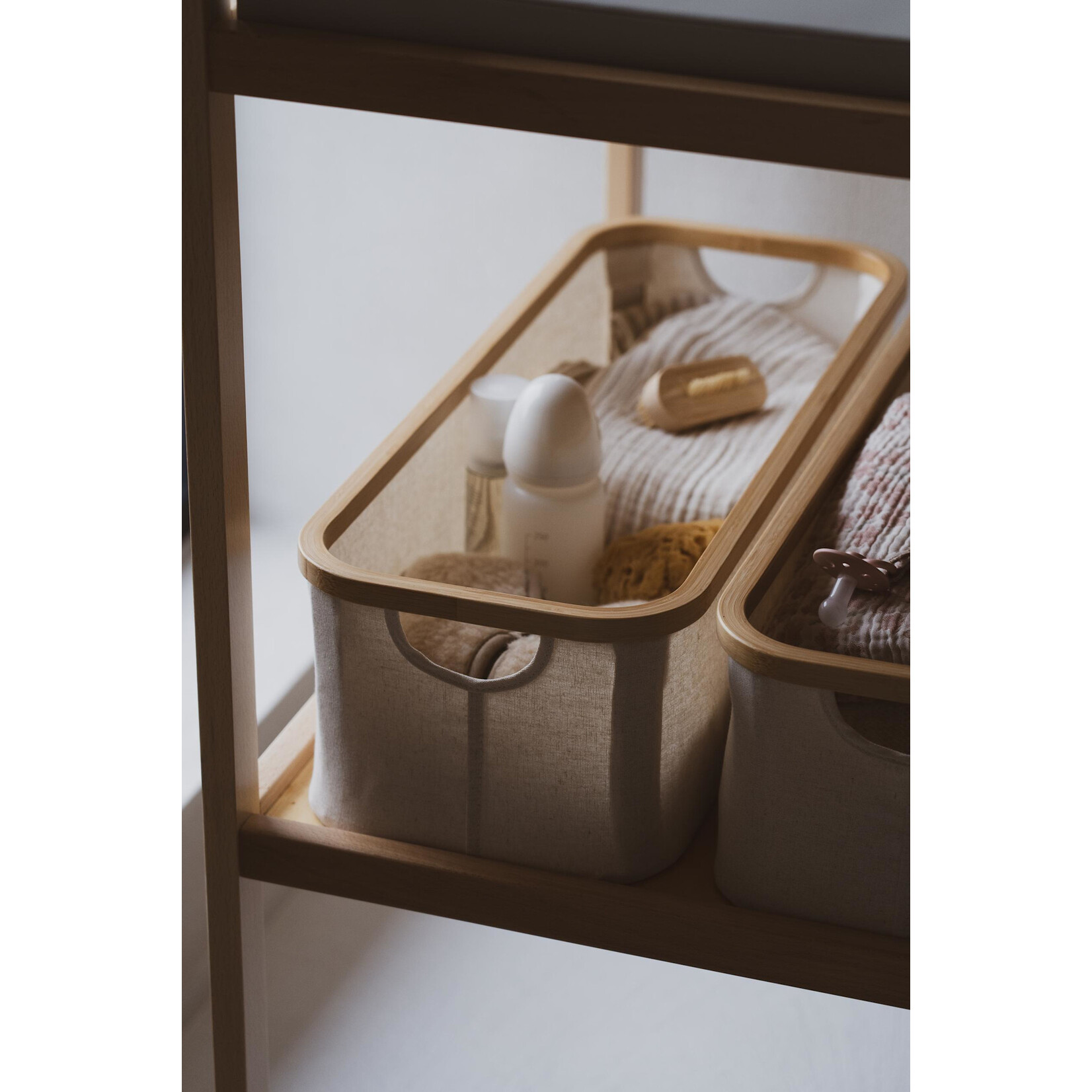 Quax Panier Coton Bambou Table à Langer Beige Naturel - Noir 60x24x18