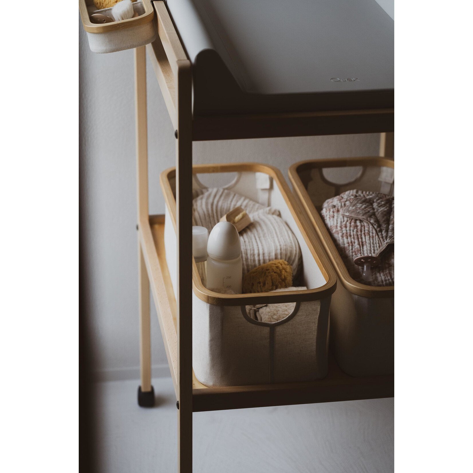 Quax Panier Coton Bambou Table à Langer Beige Naturel - Noir 60x24x18