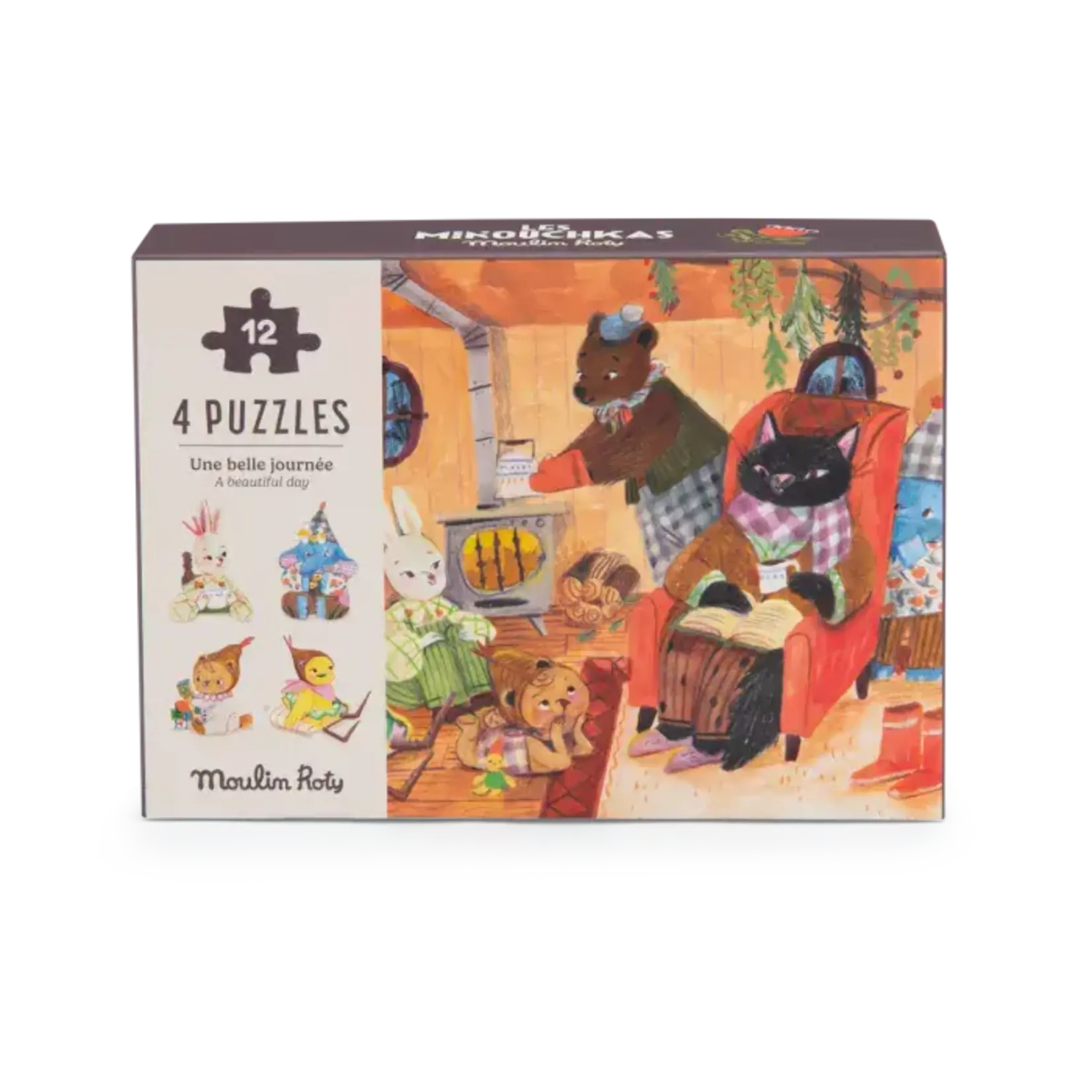 Moulin Roty 4 Mini Puzzles des Repas (4x12 pcs) Les Minouchkas