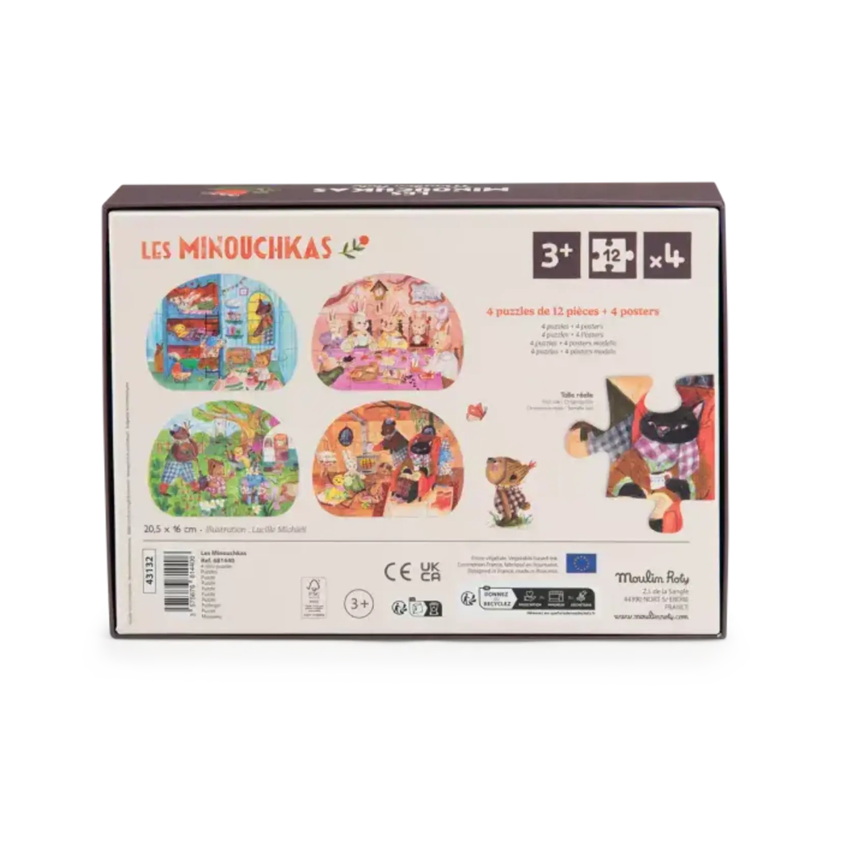 Moulin Roty 4 Mini Puzzles des Repas (4x12 pcs) Les Minouchkas