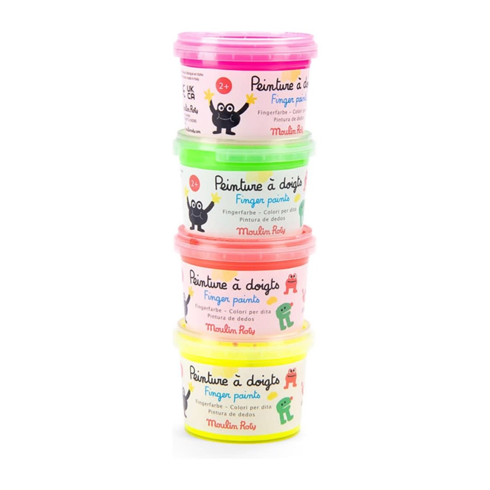 Moulin Roty 4 Pots de Peinture à Doigts Fluo Les Schmouks - Dès 2A