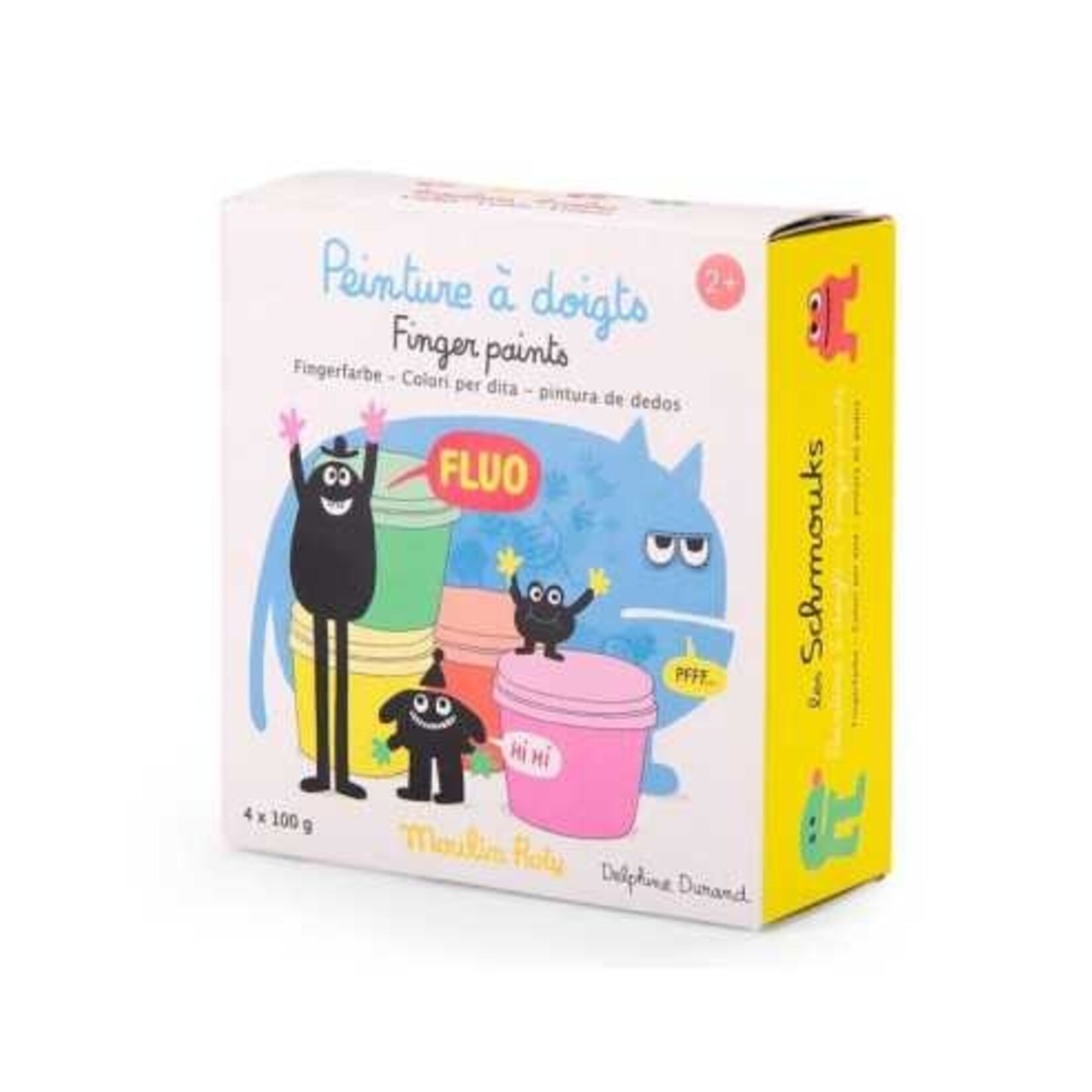 Moulin Roty 4 Pots de Peinture à Doigts Fluo Les Schmouks - Dès 2A