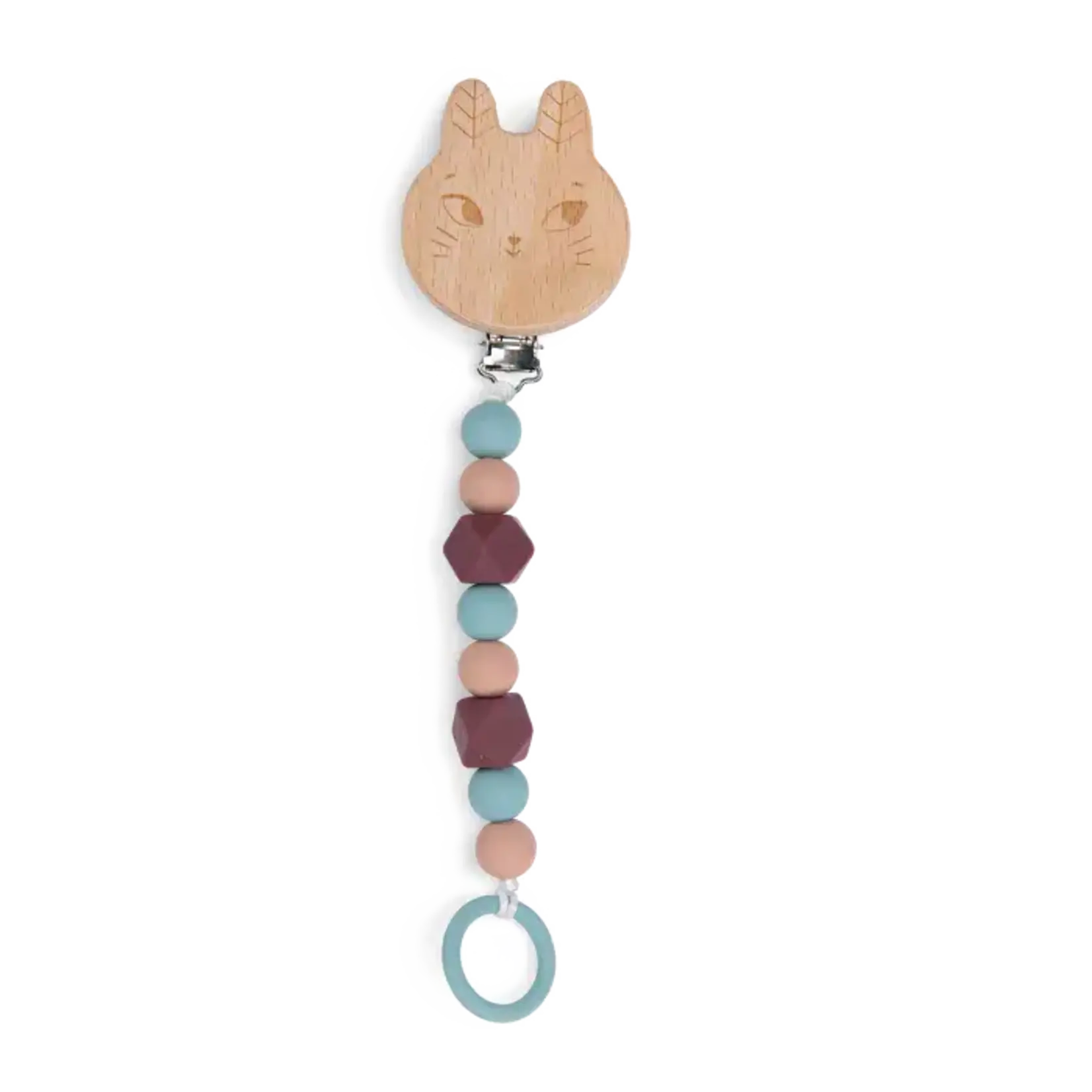 Moulin Roty Attache-Tétine Bois et Silicone Lapin Apres la pluie