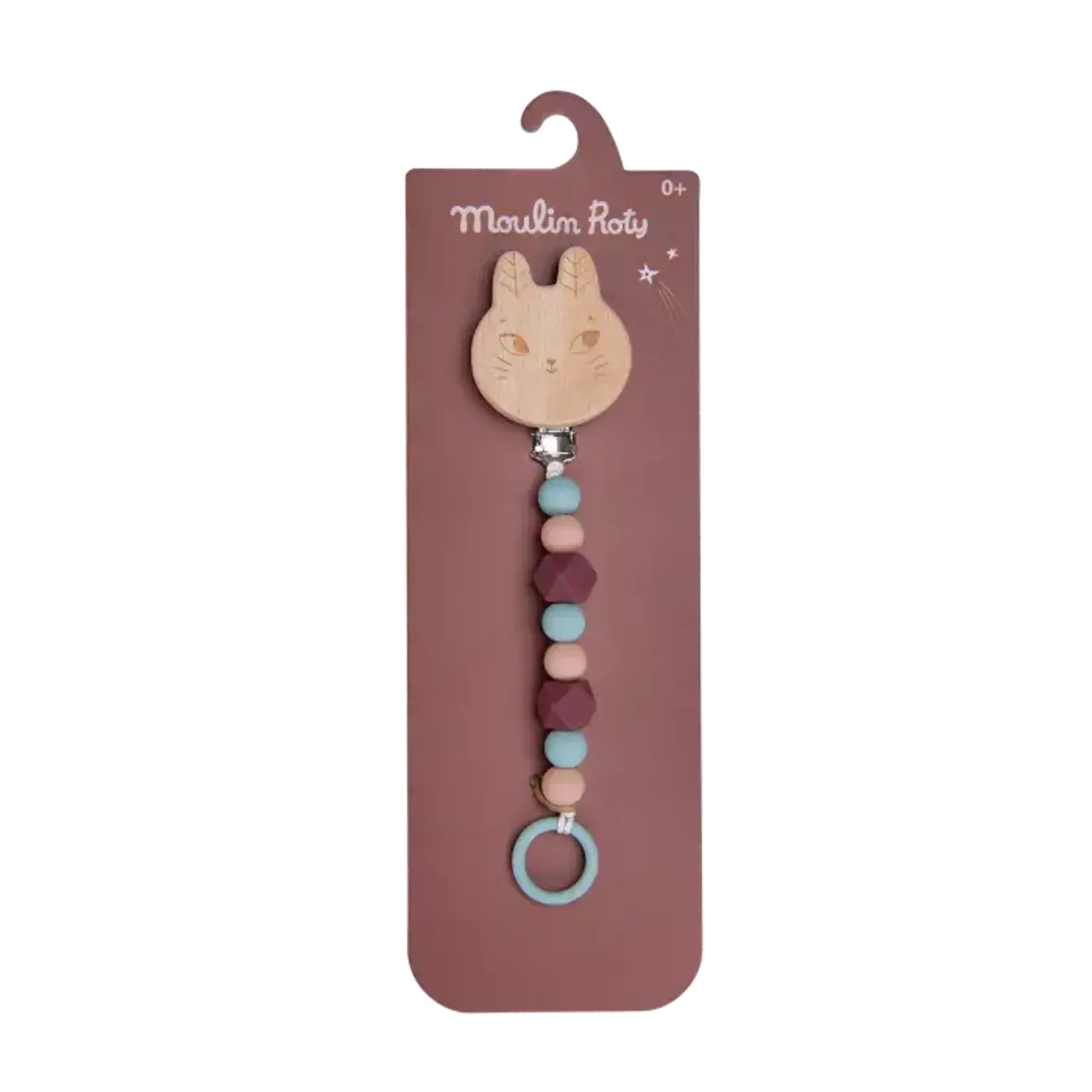 Moulin Roty Attache-Tétine Bois et Silicone Lapin Apres la pluie