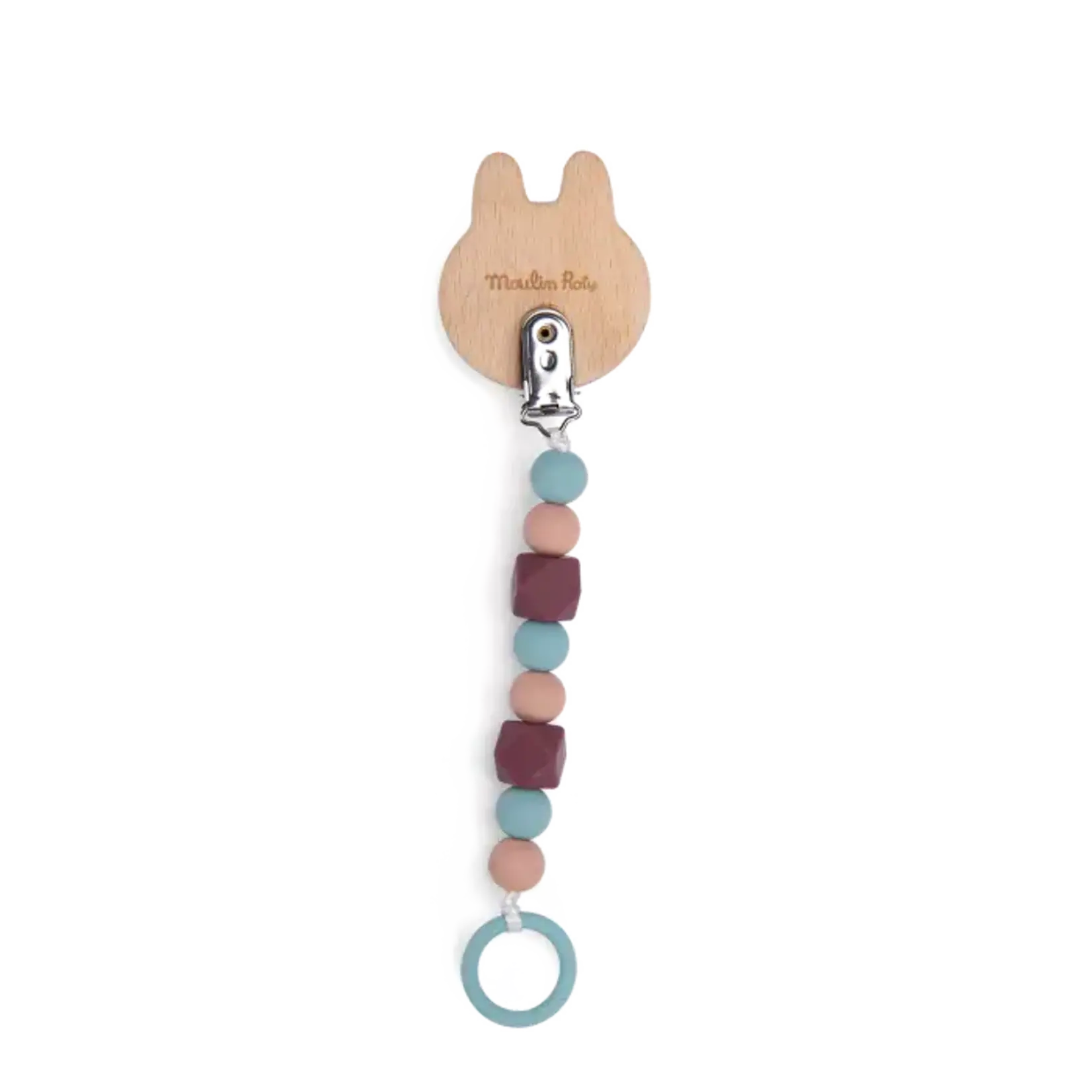Moulin Roty Attache-Tétine Bois et Silicone Lapin Apres la pluie