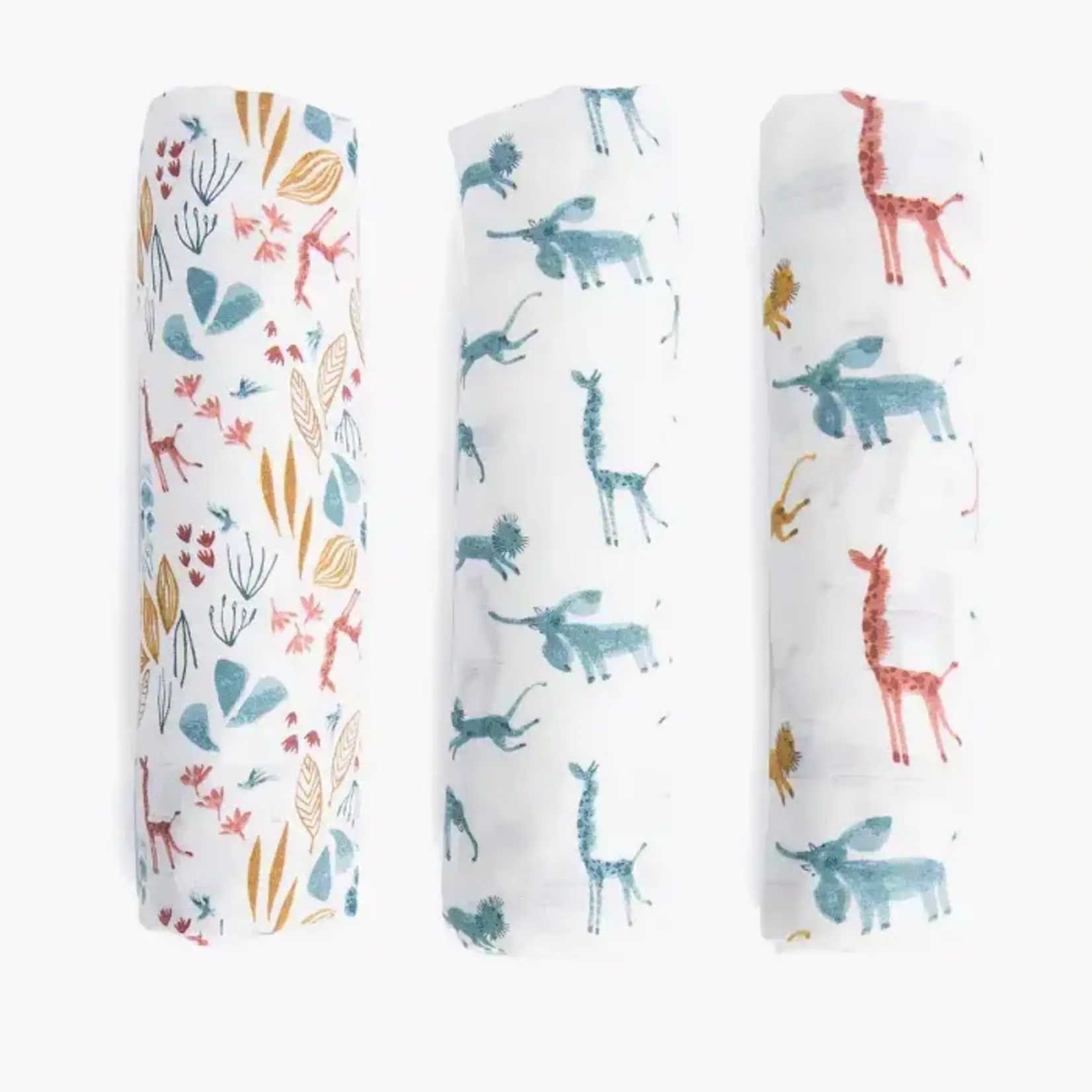 Moulin Roty Set de 3 Langes Imprimes Bleu Girafe Animaux Sous Mon Baobab