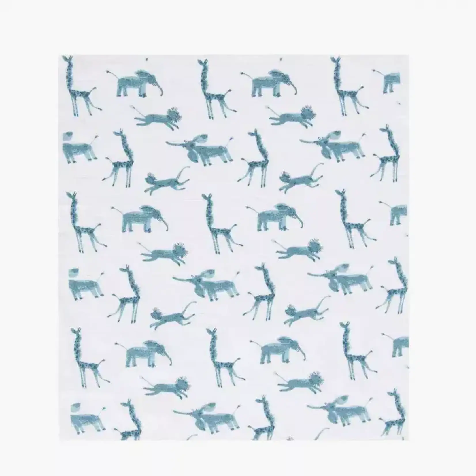 Moulin Roty Set de 3 Langes Imprimes Bleu Girafe Animaux Sous Mon Baobab