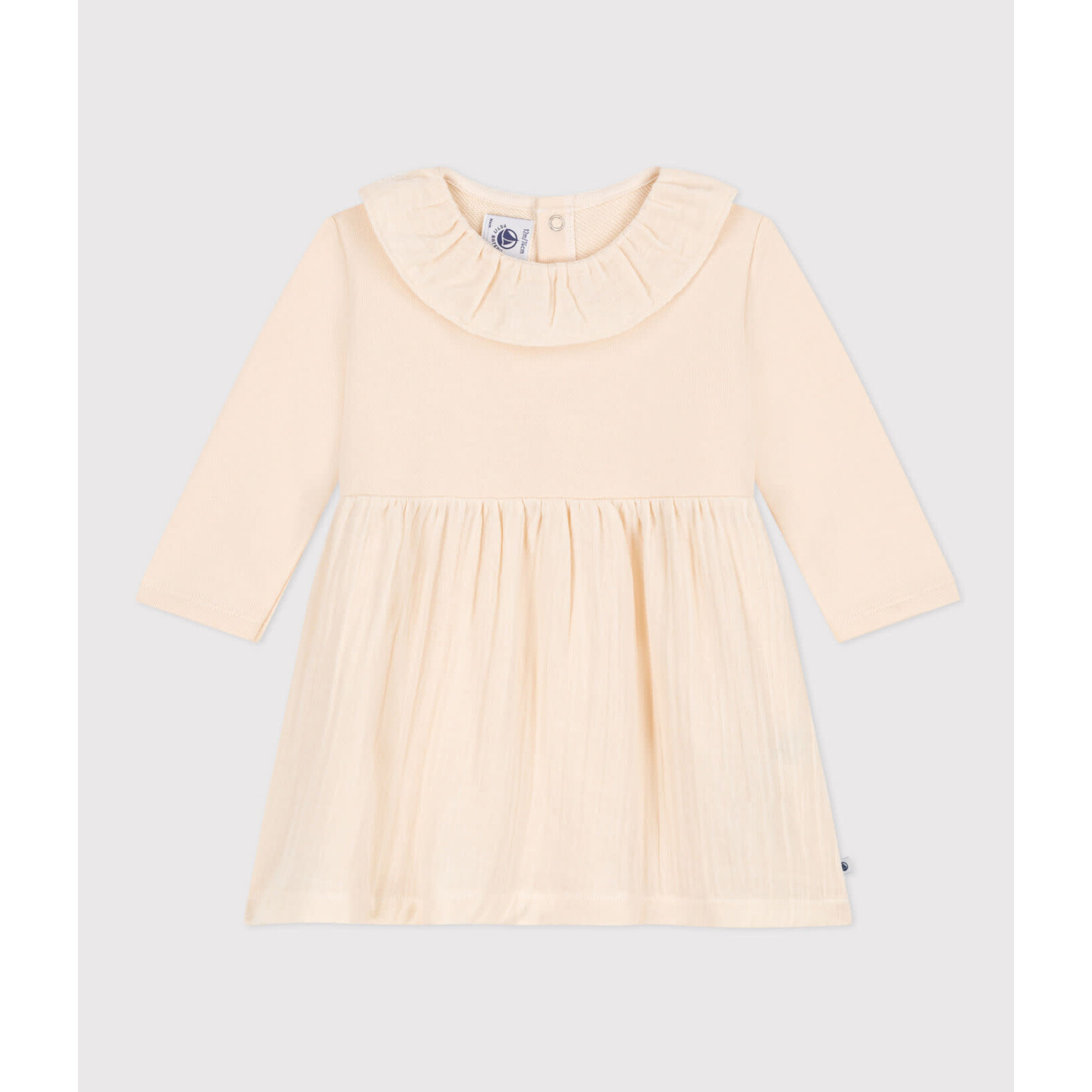 Petit Bateau Robe bébé ML bimatière avec collerette beige