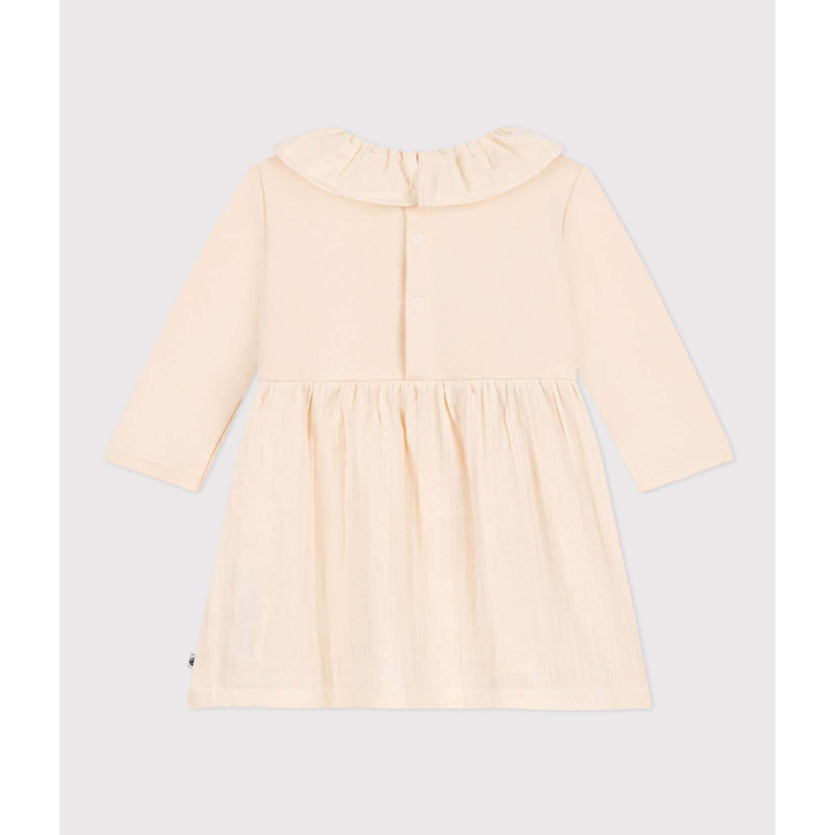 Petit Bateau Robe bébé ML bimatière avec collerette beige