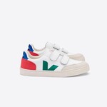 Veja Sneakers Enfant V-12 Velcro Cuir Extra White Emeraude Pekin T35