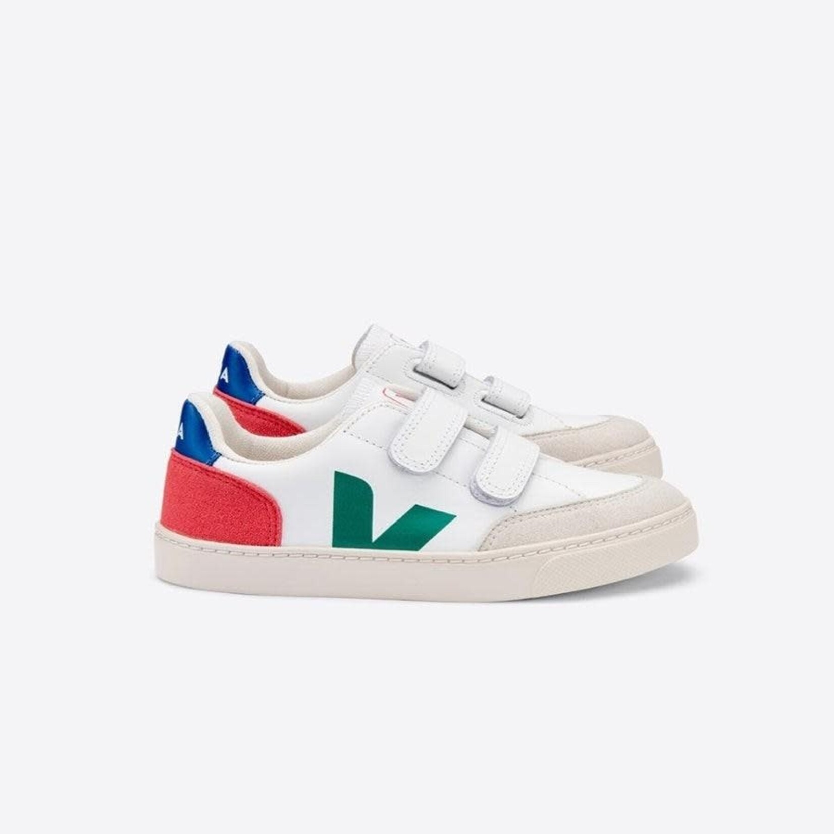 Veja Sneakers Enfant V-12 Velcro Cuir Extra Wwhite Emeraude PekinT35