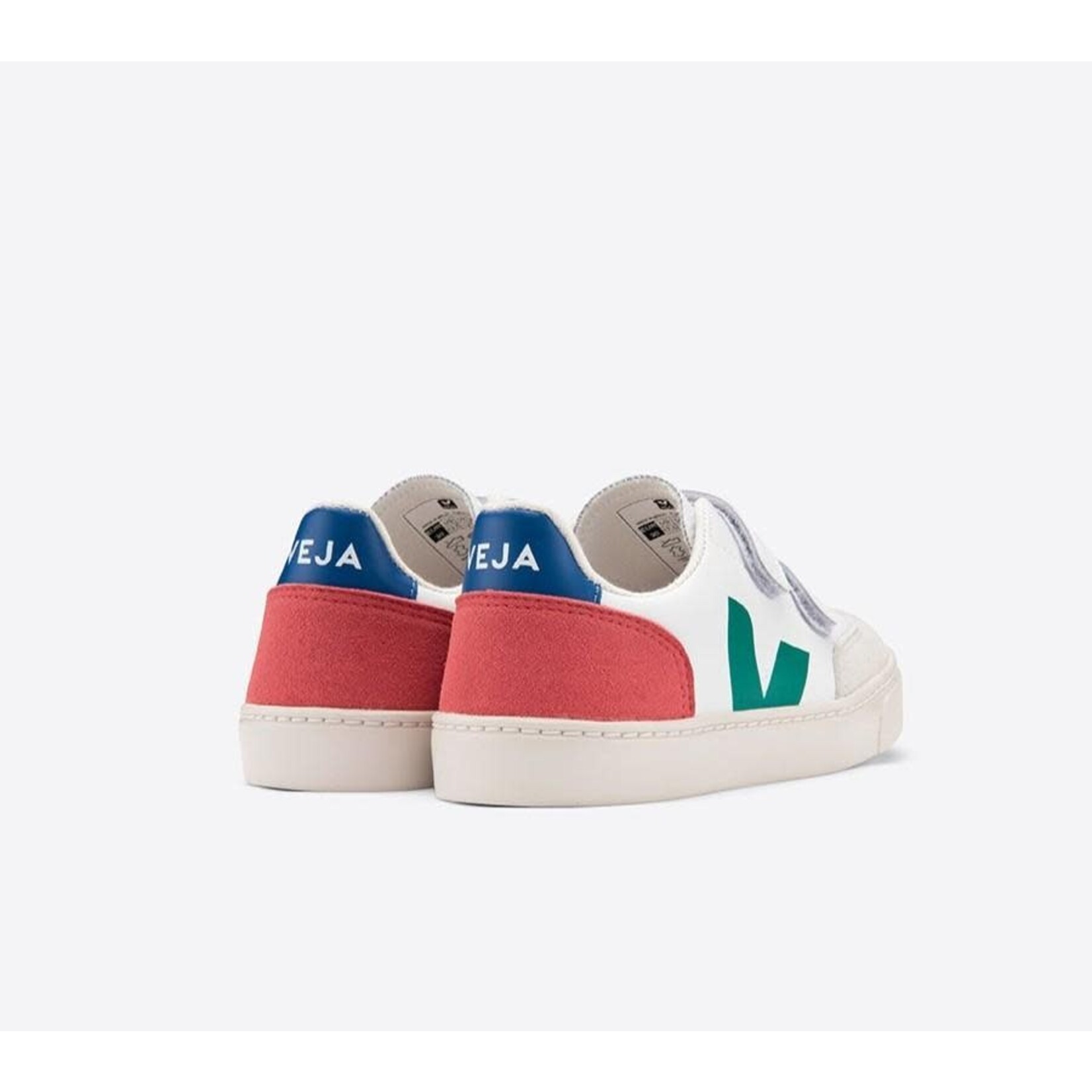 Veja Sneakers Enfant V-12 Velcro Cuir Extra Wwhite Emeraude PekinT35