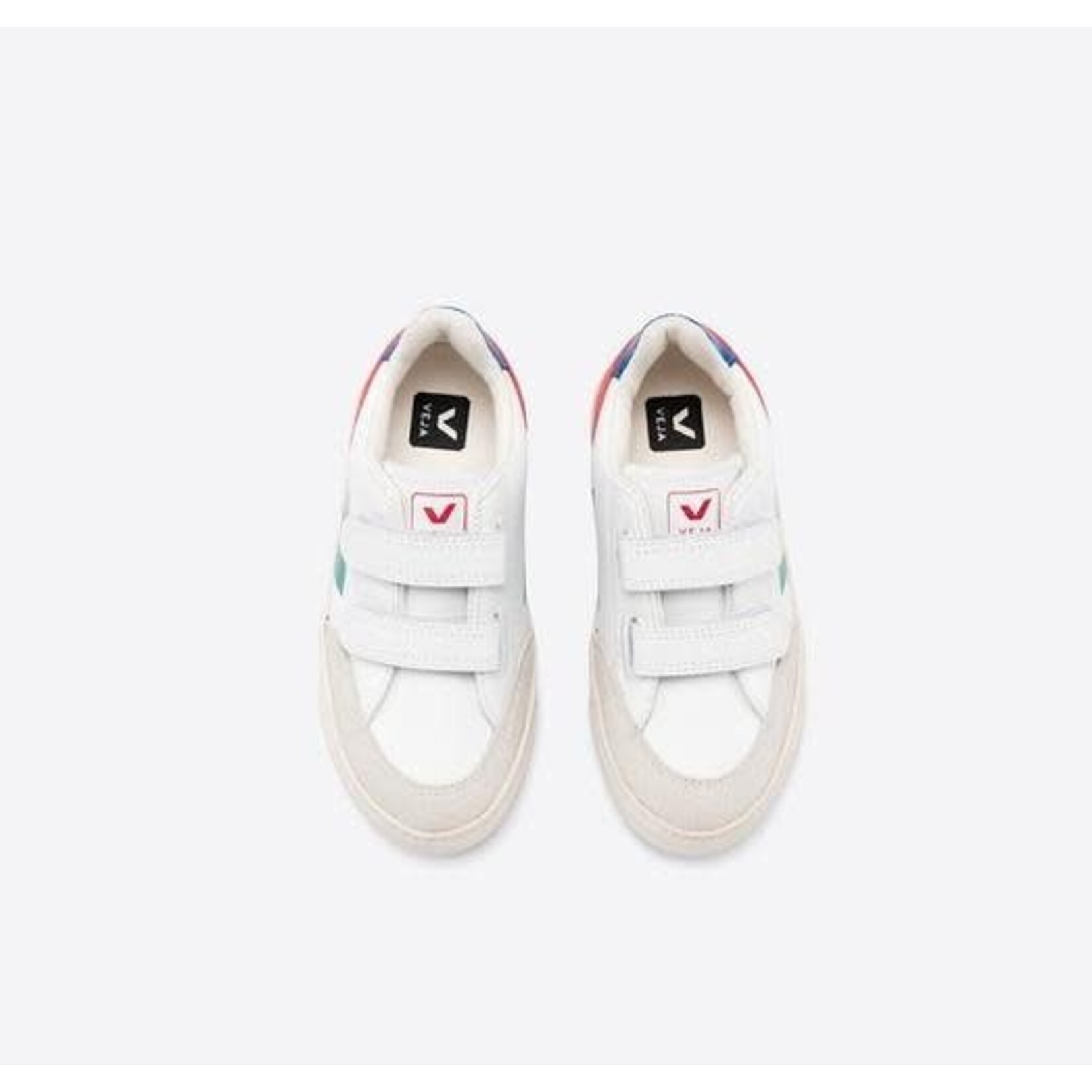 Veja Sneakers Enfant V-12 Velcro Cuir Extra Wwhite Emeraude PekinT35