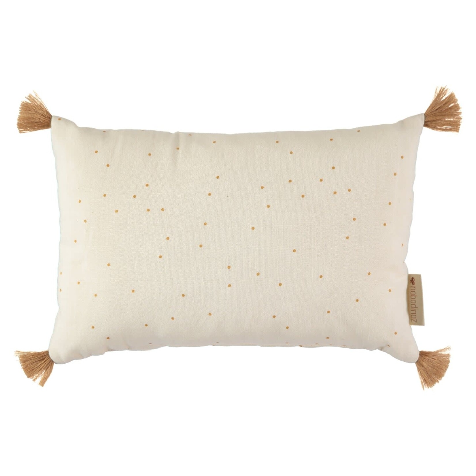 Nobodinoz Petit Coussin Rectangulaire Sublim avec Pompons 20x35CM Honey Sweet Dots Natural