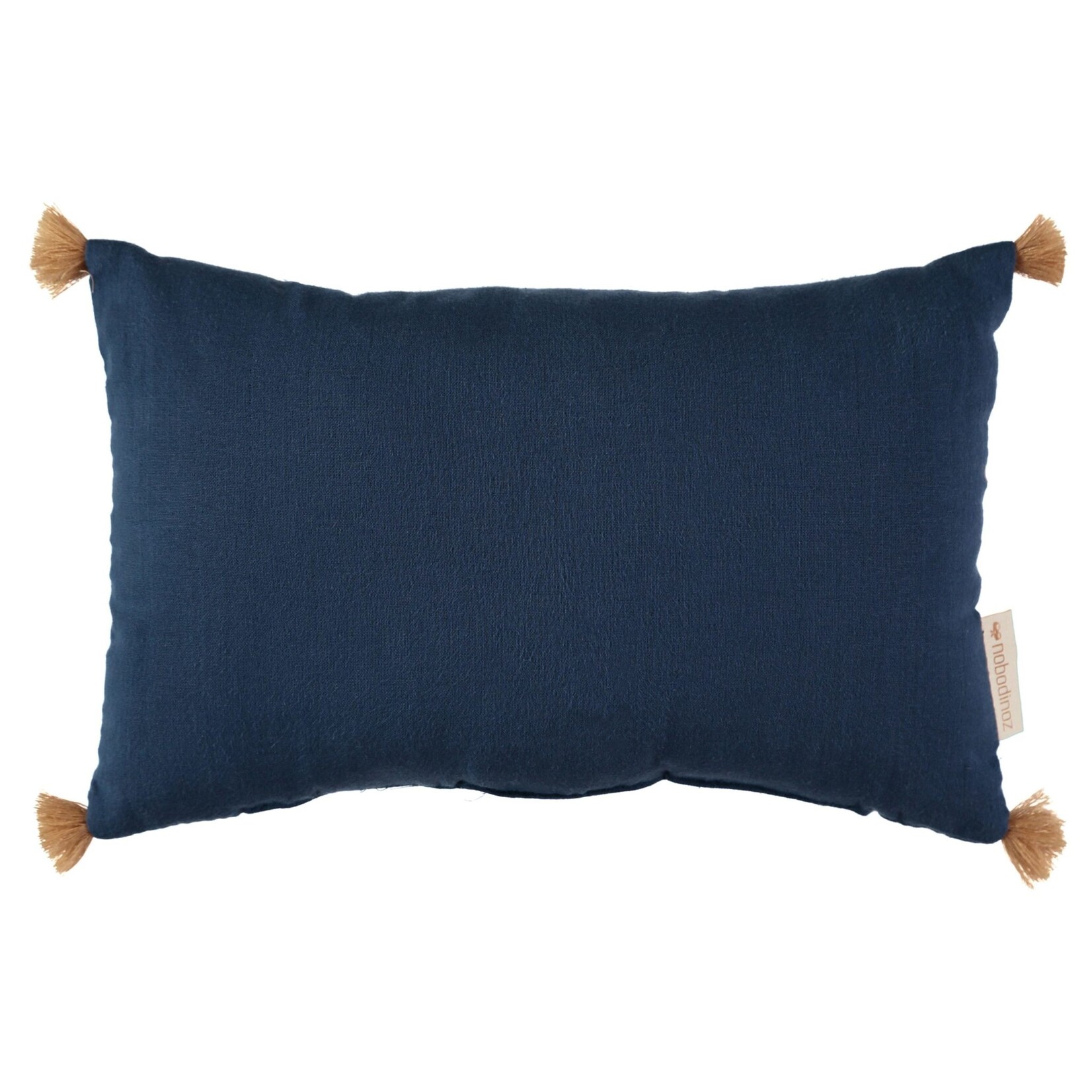 Nobodinoz Petit Coussin Rectangulaire Sublim avec Pompons 20x35CM Night Blue
