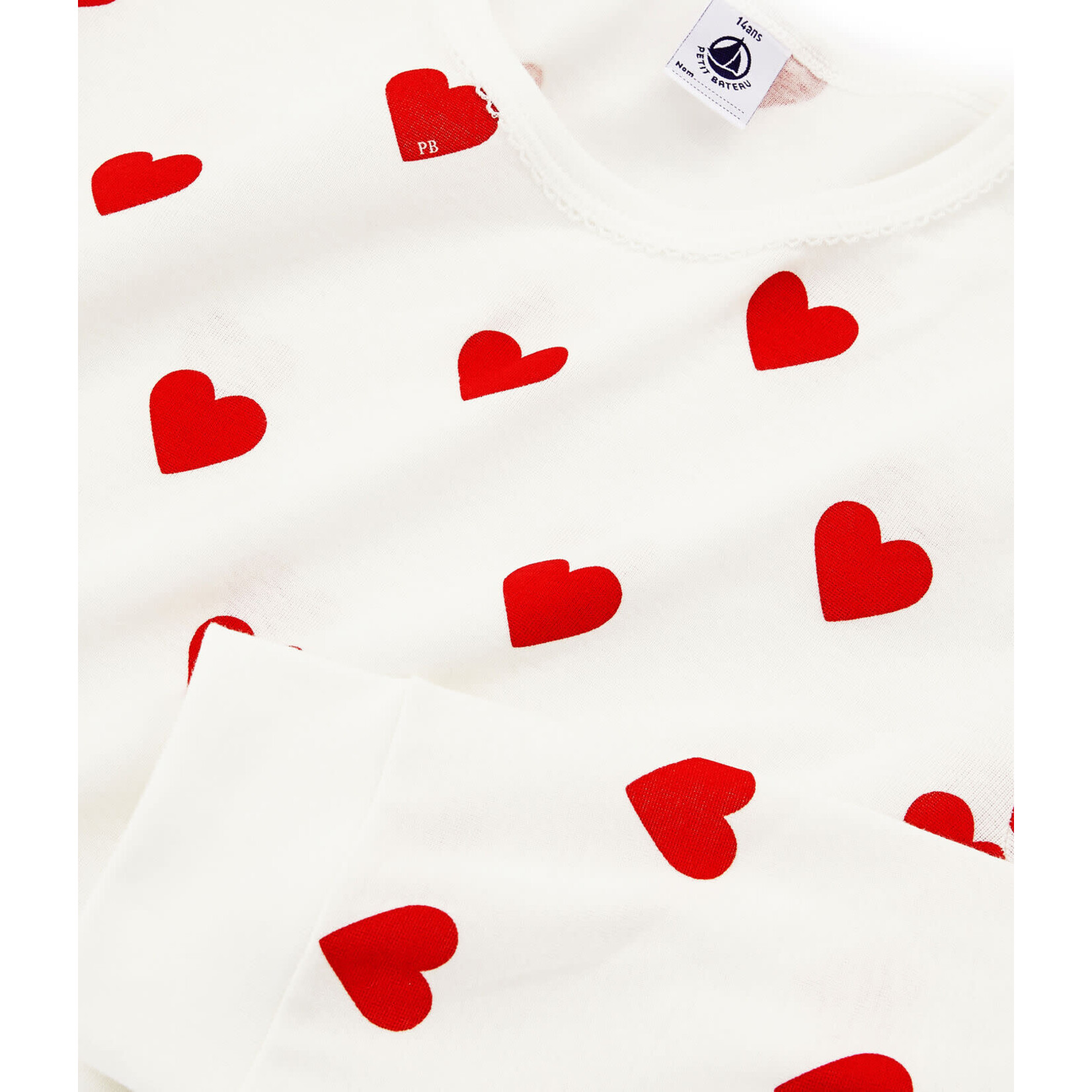 Petit Bateau Pyjalong Mixte Coeur Rouge en Coton Intersaison Marshmallow Terkuit 3A
