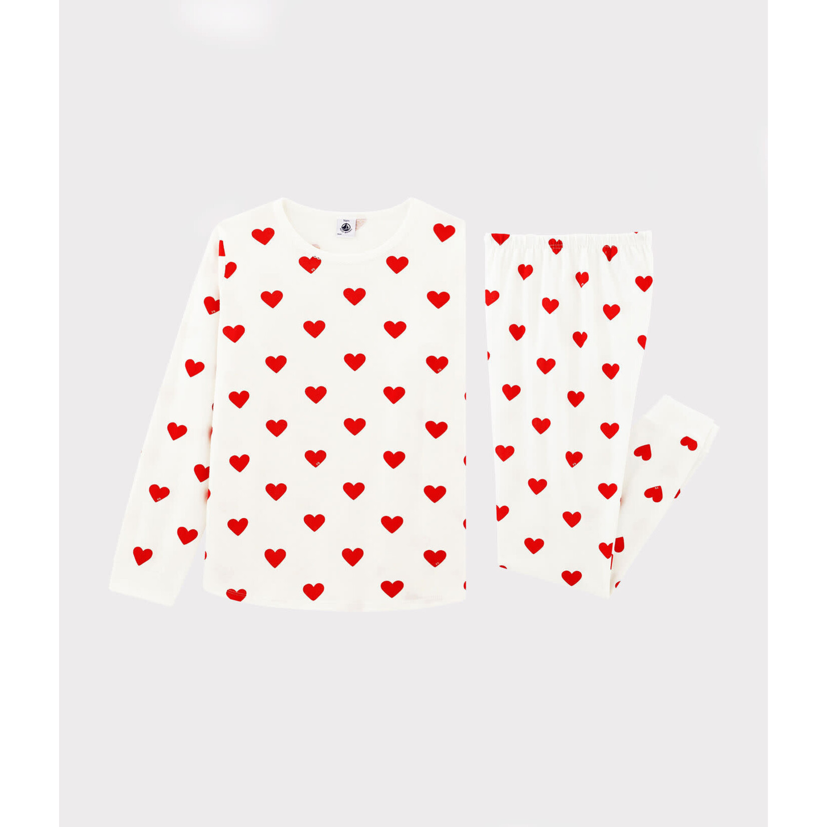 Petit Bateau Pyjalong Mixte Coeur Rouge en Coton Intersaison Marshmallow Terkuit 3A