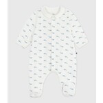 Petit Bateau Dors Bien Pyjama Bébé Velours Blanc Avec Col Imprimé Baleines