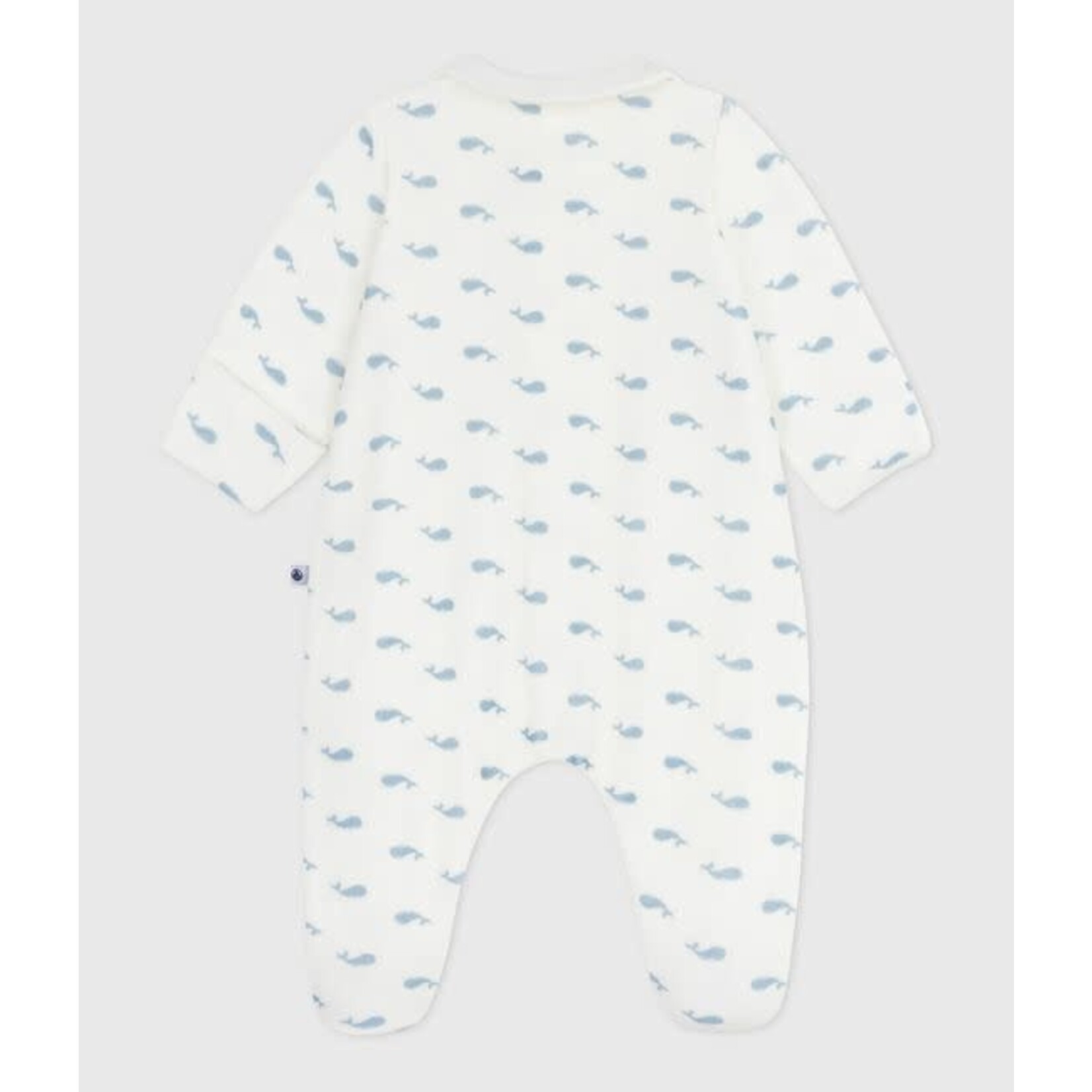Petit Bateau Dors Bien Pyjama Bébé Velours Blanc Avec Col Imprimé Baleines