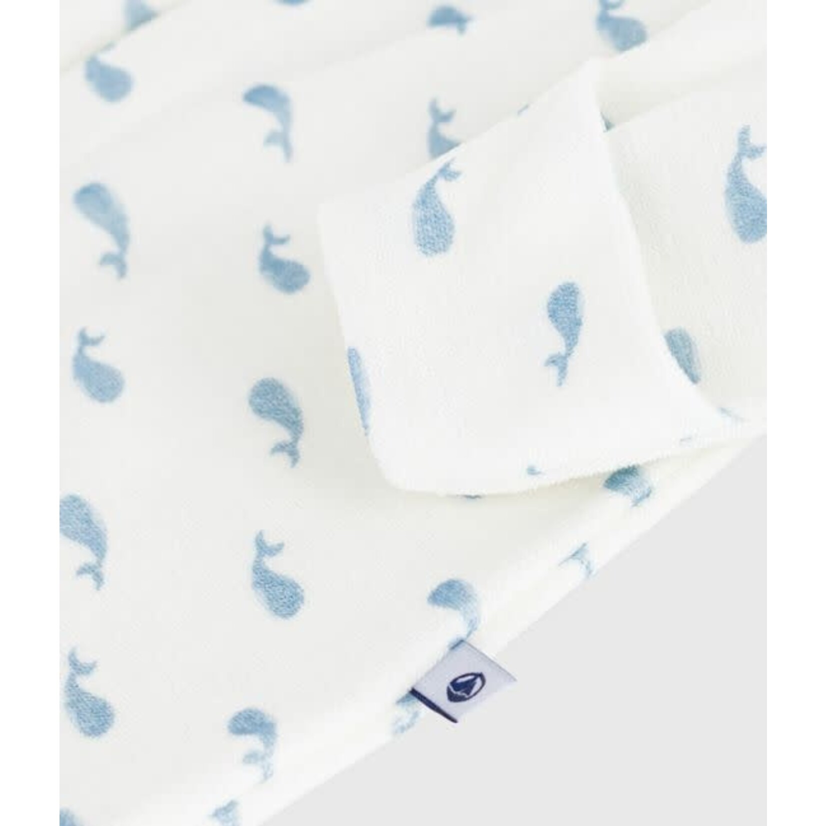 Petit Bateau Dors Bien Pyjama Bébé Velours Blanc Avec Col Imprimé Baleines