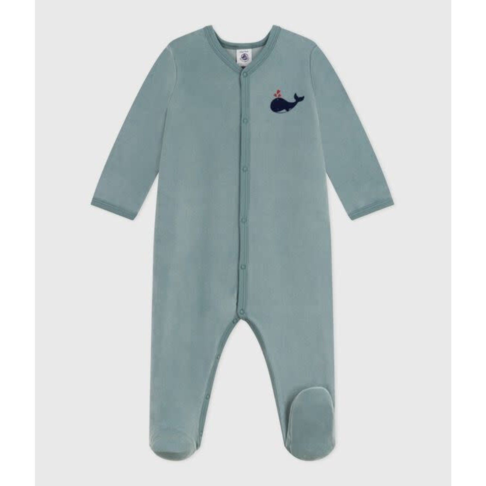 Petit Bateau Dors Bien Pyjama Bébé Velours Uni Vert Canard - Baleine