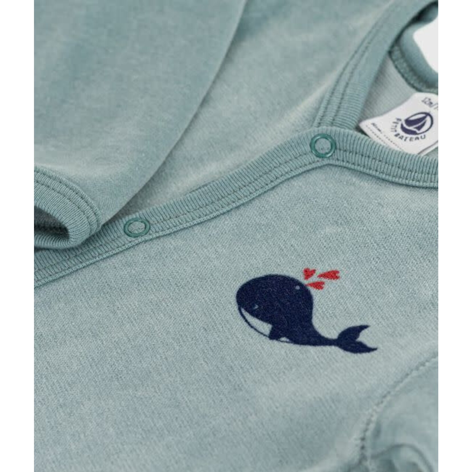 Petit Bateau Dors Bien Pyjama Bébé Velours Uni Vert Canard - Baleine