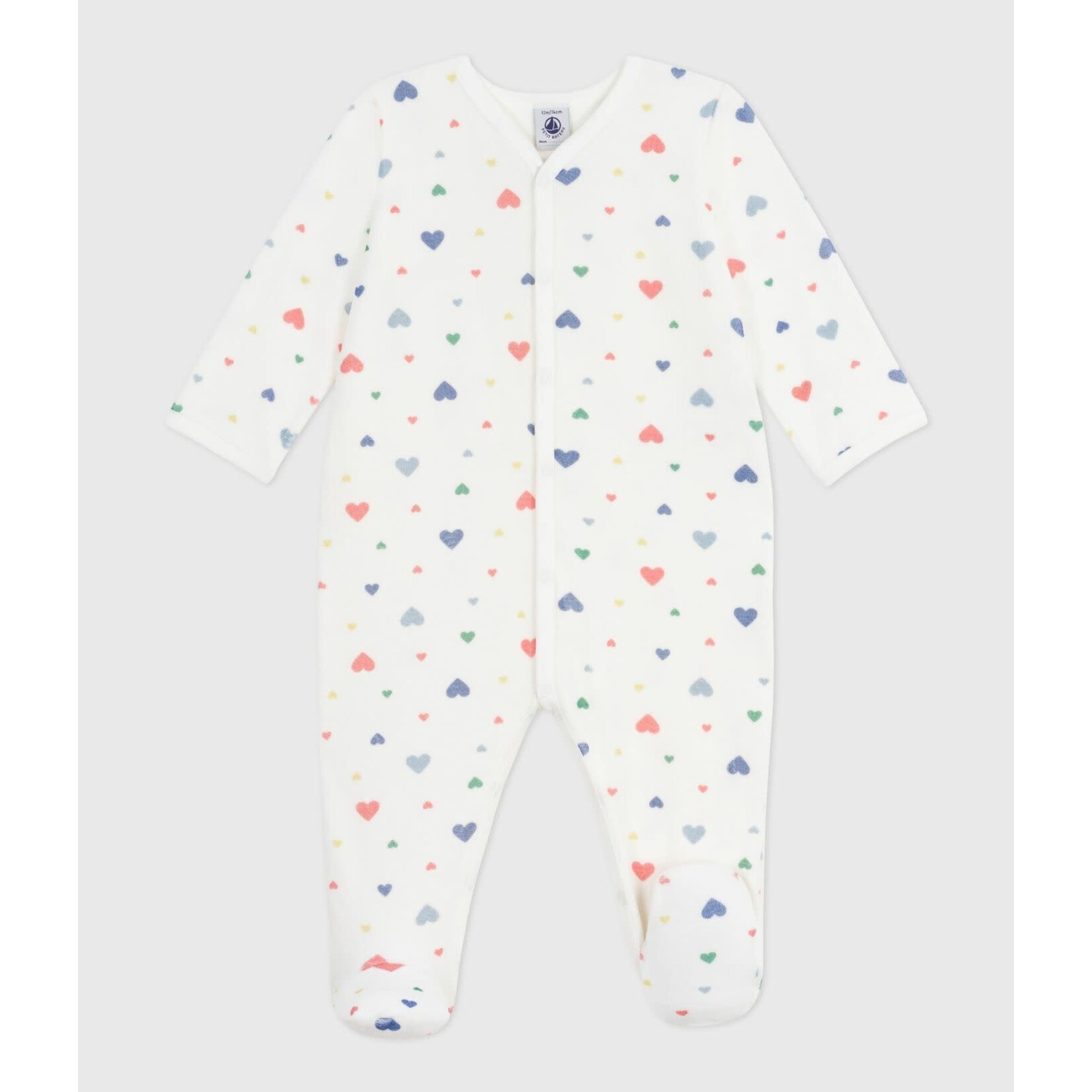Petit Bateau Dors Bien Pyjama Bébé Velours Blanc Imprimé Coeurs Colorés