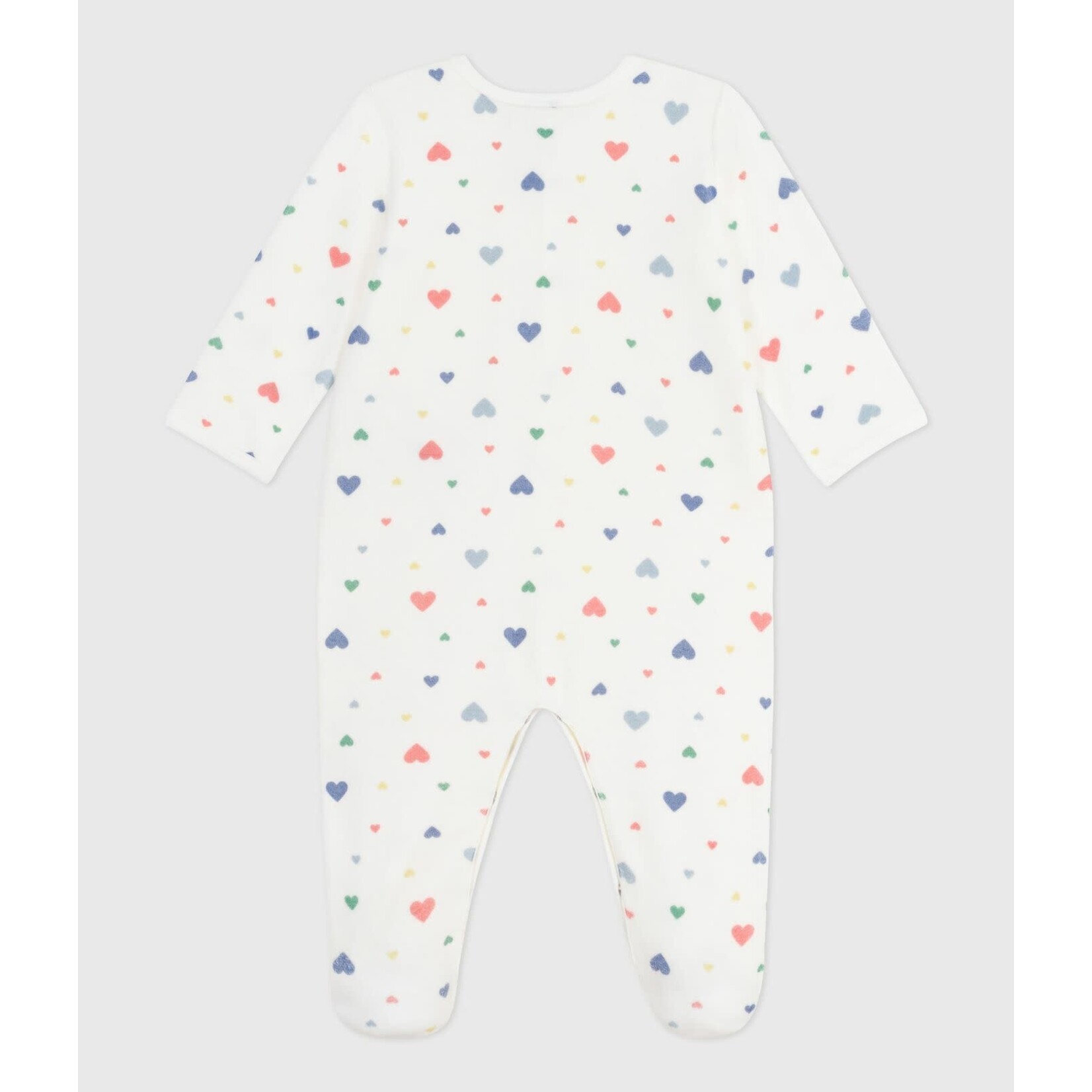 Petit Bateau Dors Bien Pyjama Bébé Velours Blanc Imprimé Coeurs Colorés