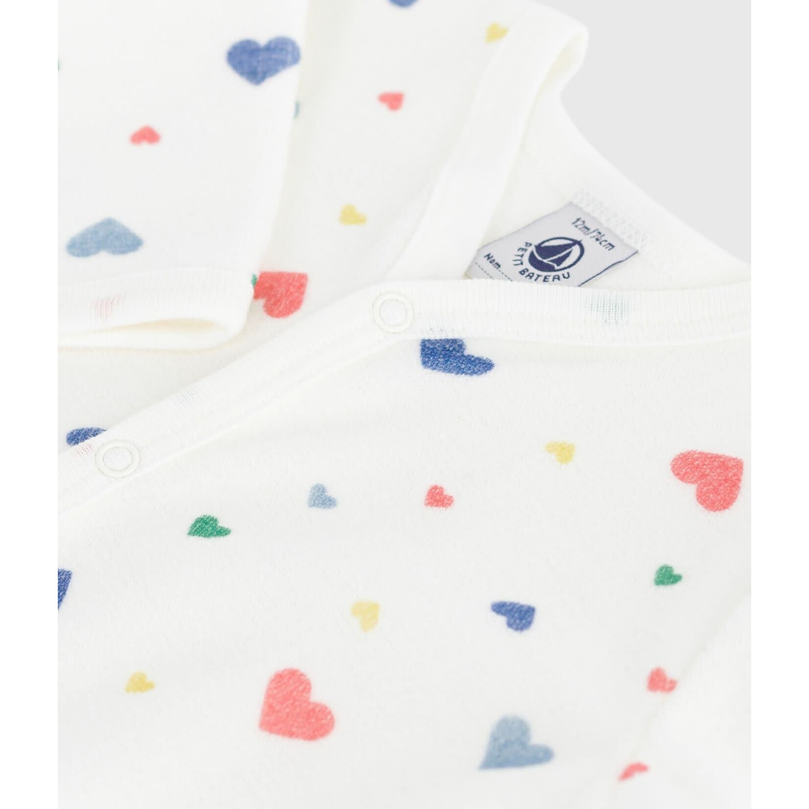 Petit Bateau Dors Bien Pyjama Bébé Velours Blanc Imprimé Coeurs Colorés