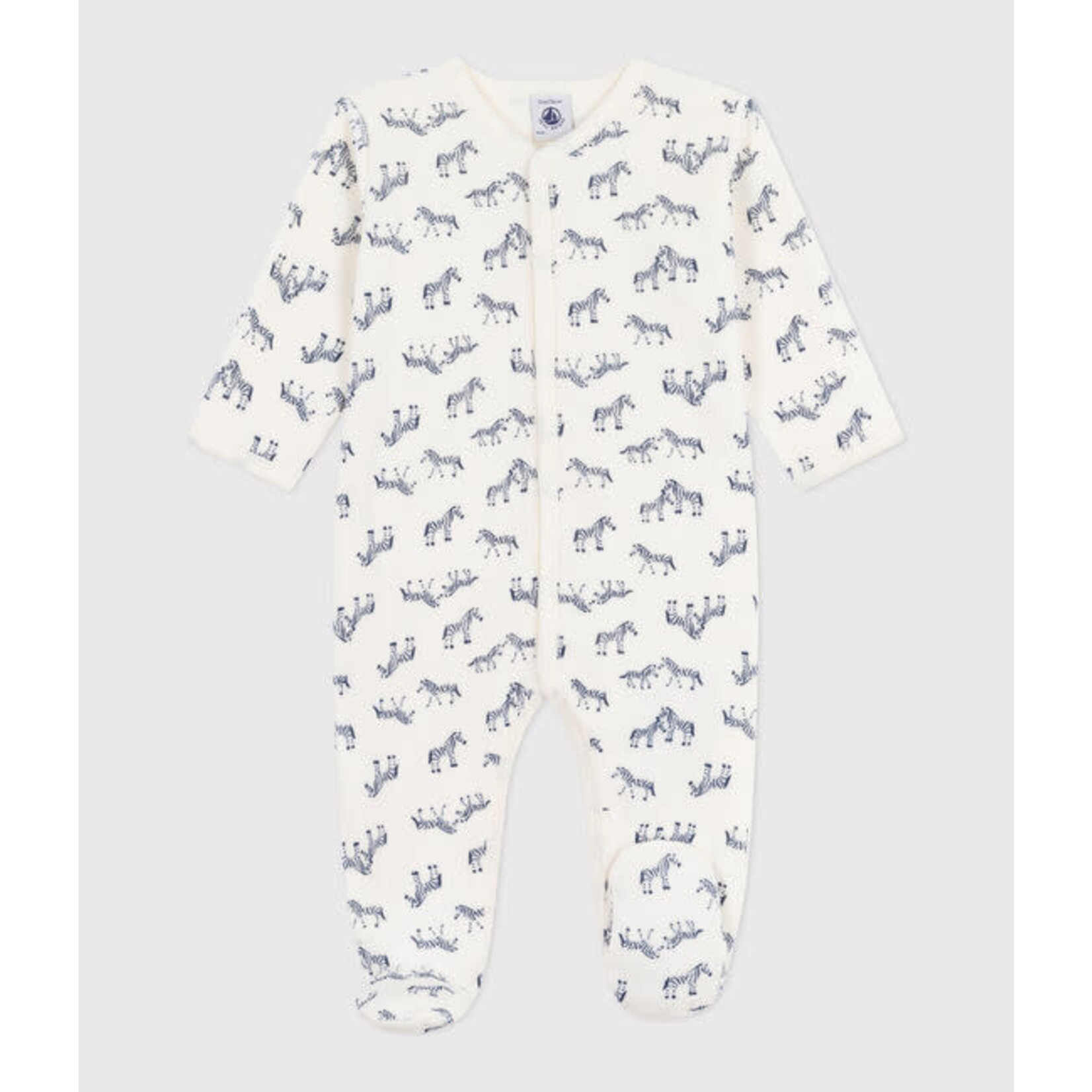 Petit Bateau Dors Bien Pyjama Bébé Velours Crème Imprimé Zèbres Bleus