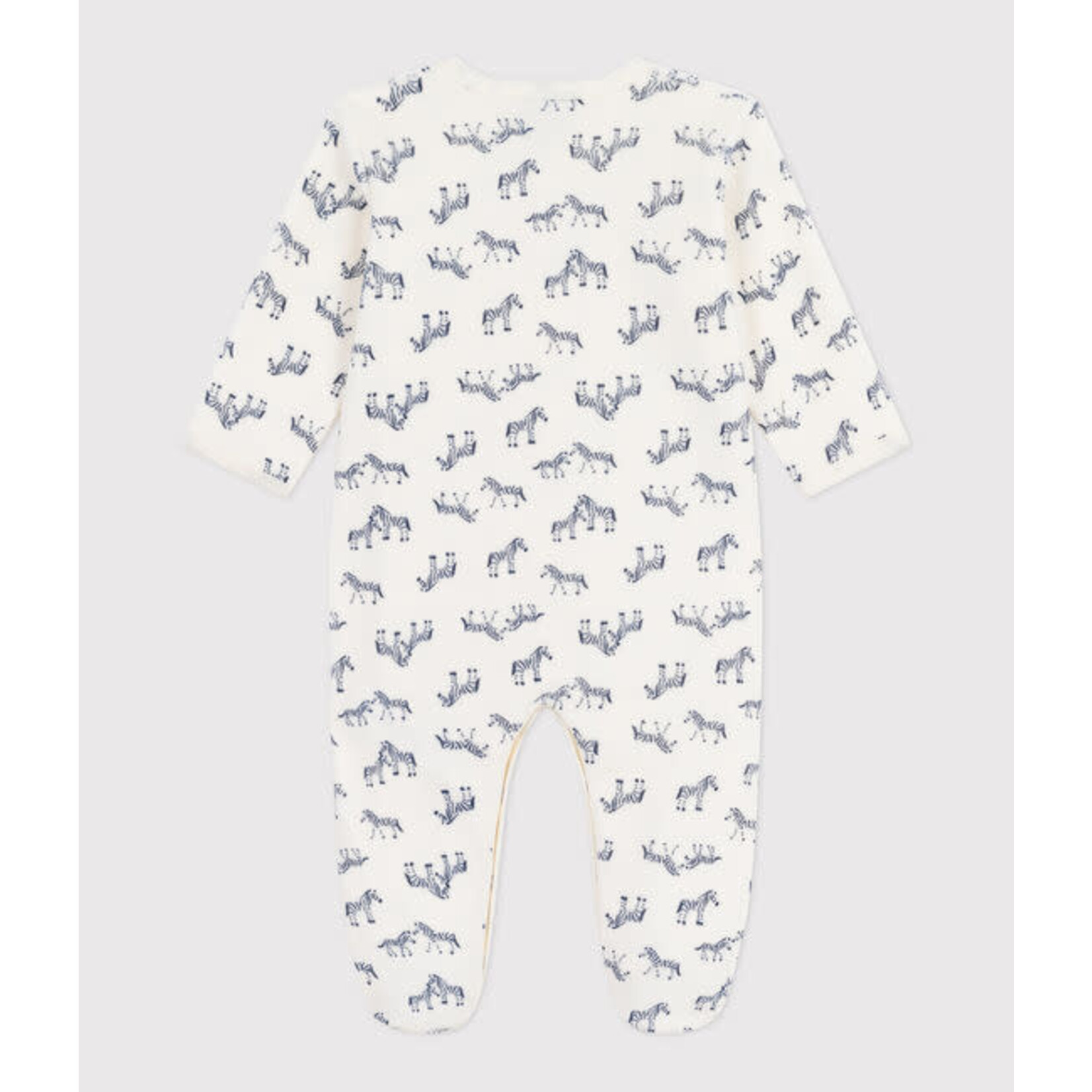 Petit Bateau Dors Bien Pyjama Bébé Velours Crème Imprimé Zèbres Bleus